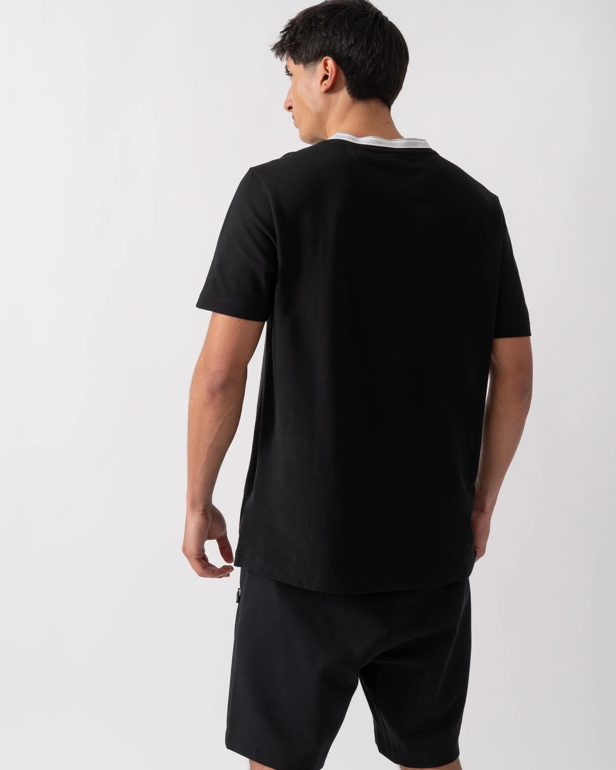 BOSS Green Taddy Mens Cotton Piqué T-Shirt with Oxford-Jacquard Back Collar - Black 001 - Image 4