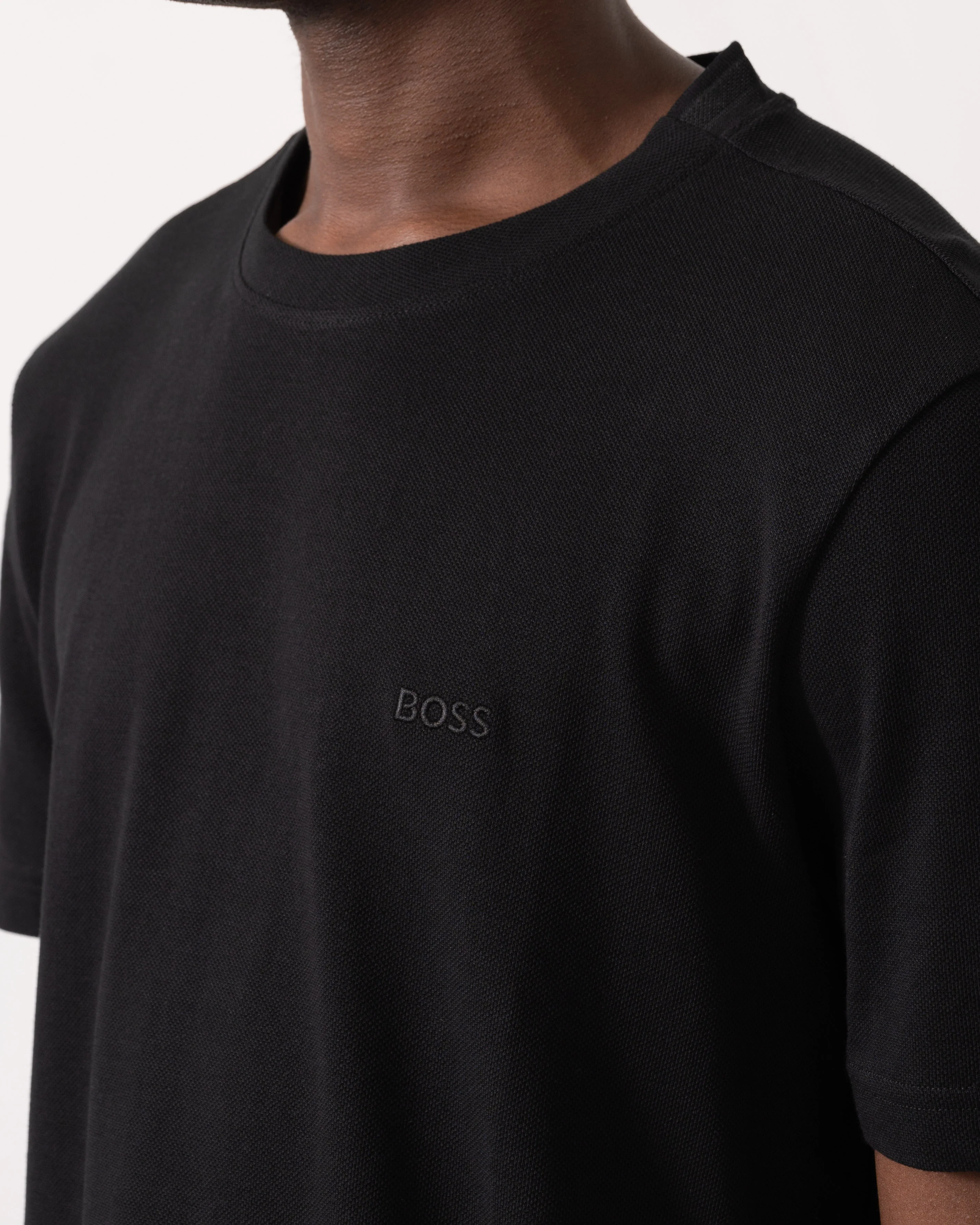 BOSS Green Taddy Mens Cotton Piqué T-Shirt with Oxford-Jacquard Back Collar - Black 008 - Image 2