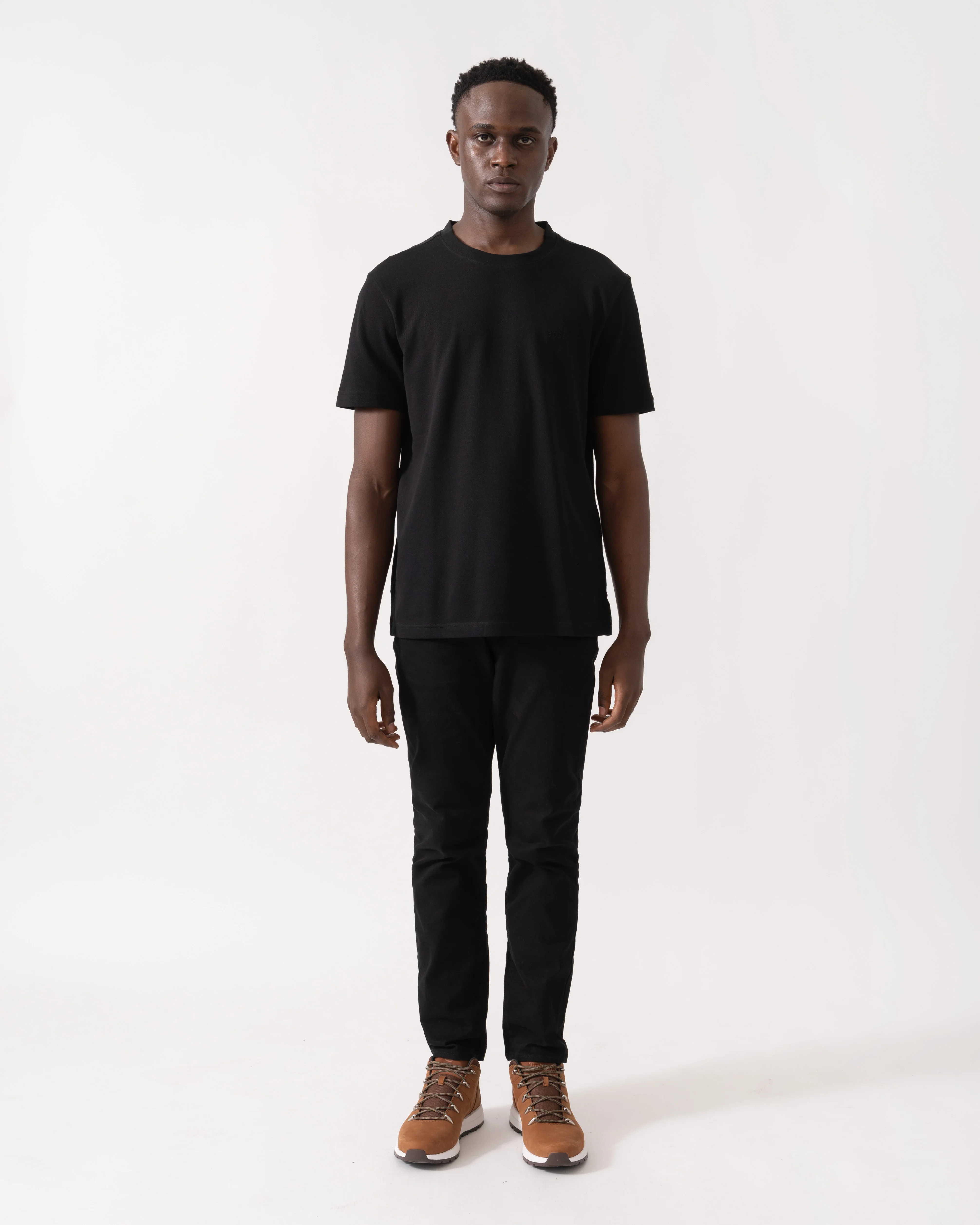 BOSS Green Taddy Mens Cotton Piqué T-Shirt with Oxford-Jacquard Back Collar - Black 008 - Image 3