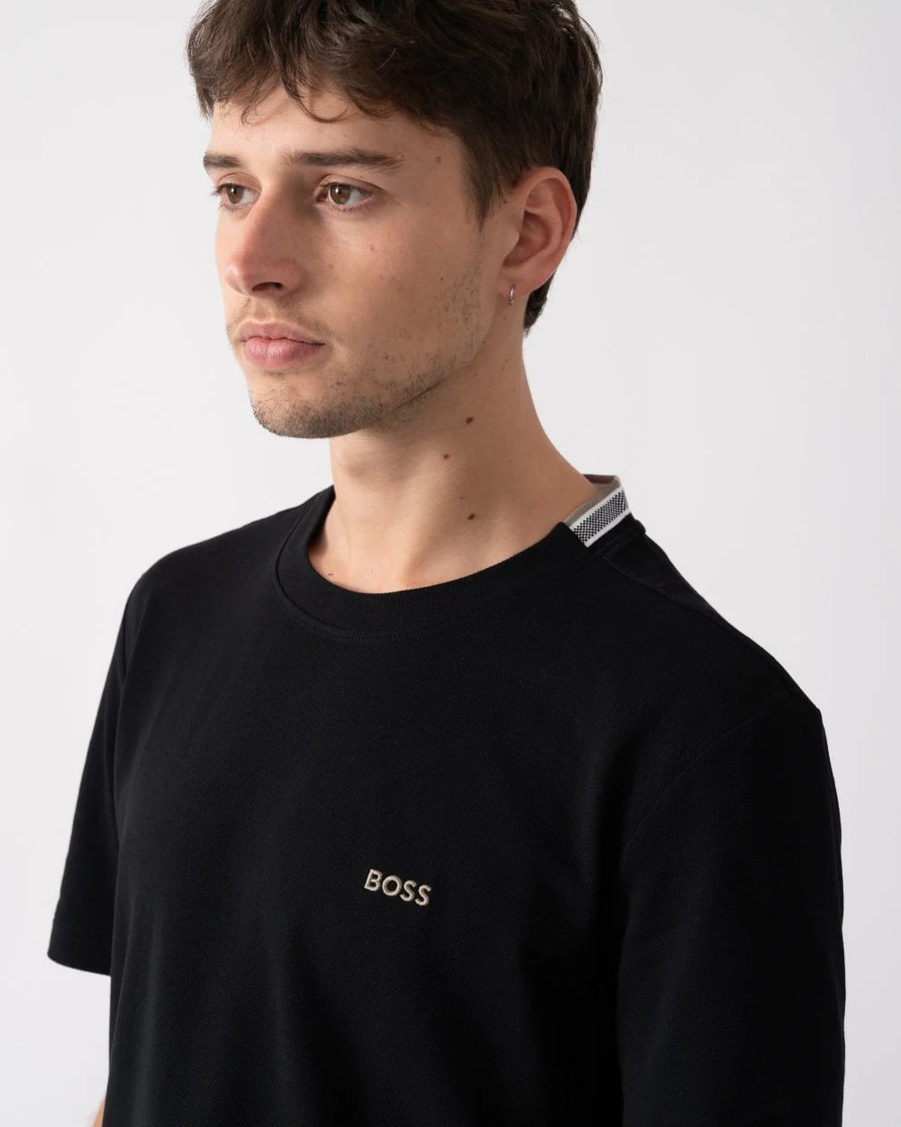 BOSS Green Taddy Mens Cotton Piqué T-Shirt with Oxford-Jacquard Back Collar - Charcoal 015 - Image 2