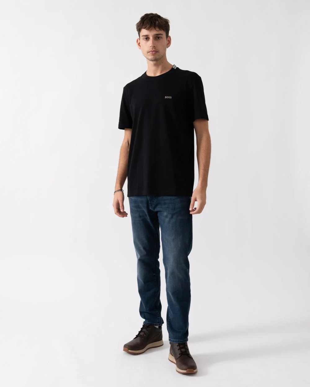 BOSS Green Taddy Mens Cotton Piqué T-Shirt with Oxford-Jacquard Back Collar - Charcoal 015 - Image 3