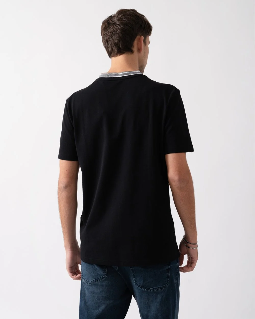 BOSS Green Taddy Mens Cotton Piqué T-Shirt with Oxford-Jacquard Back Collar - Charcoal 015 - Image 4