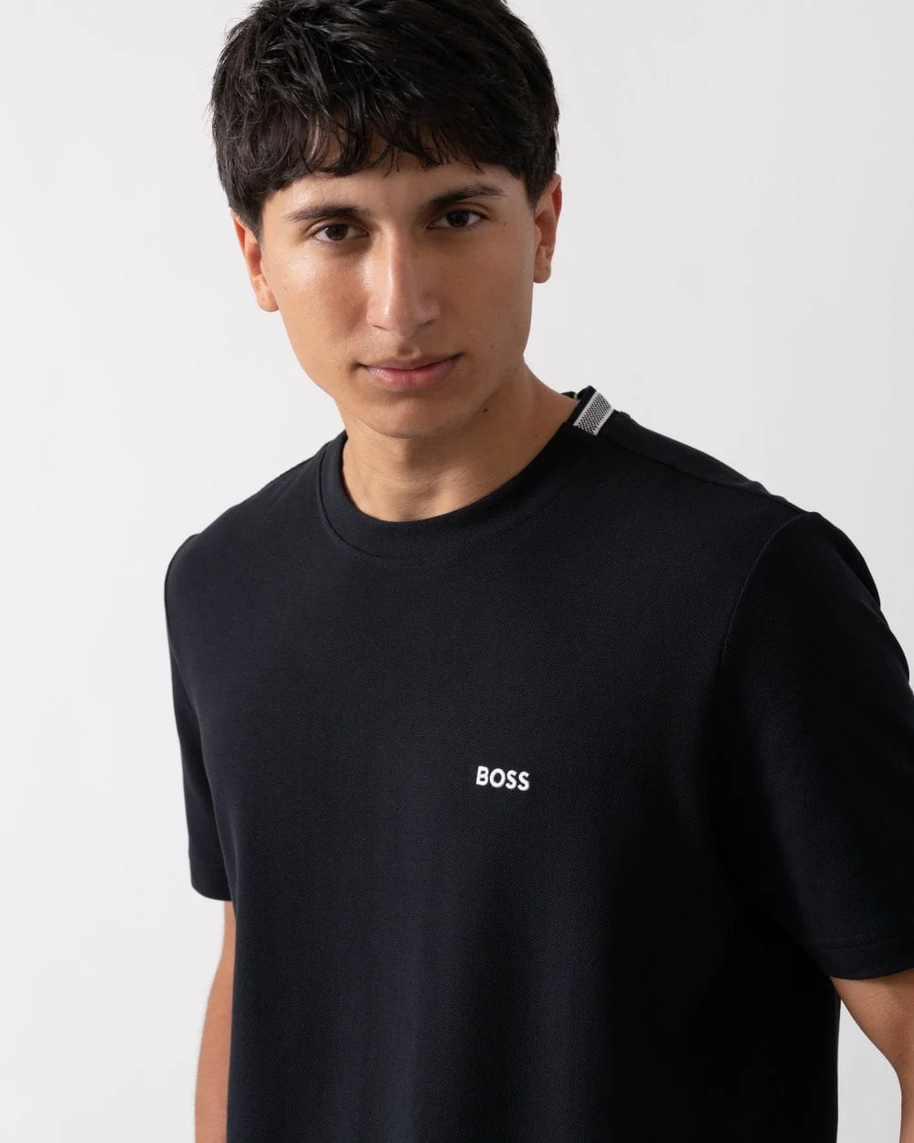 BOSS Green Taddy Mens Cotton Piqué T-Shirt with Oxford-Jacquard Back Collar - Dark Blue 402 - Image 2