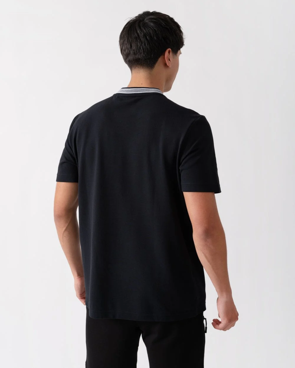 BOSS Green Taddy Mens Cotton Piqué T-Shirt with Oxford-Jacquard Back Collar - Dark Blue 402 - Image 4