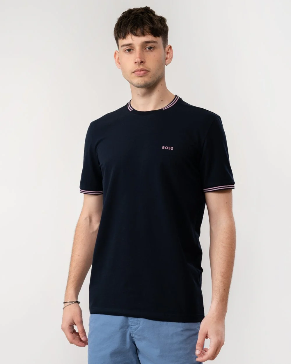 BOSS Green Taul Mens Stretch-Cotton T-Shirt with Stripes and Logo - Image 2