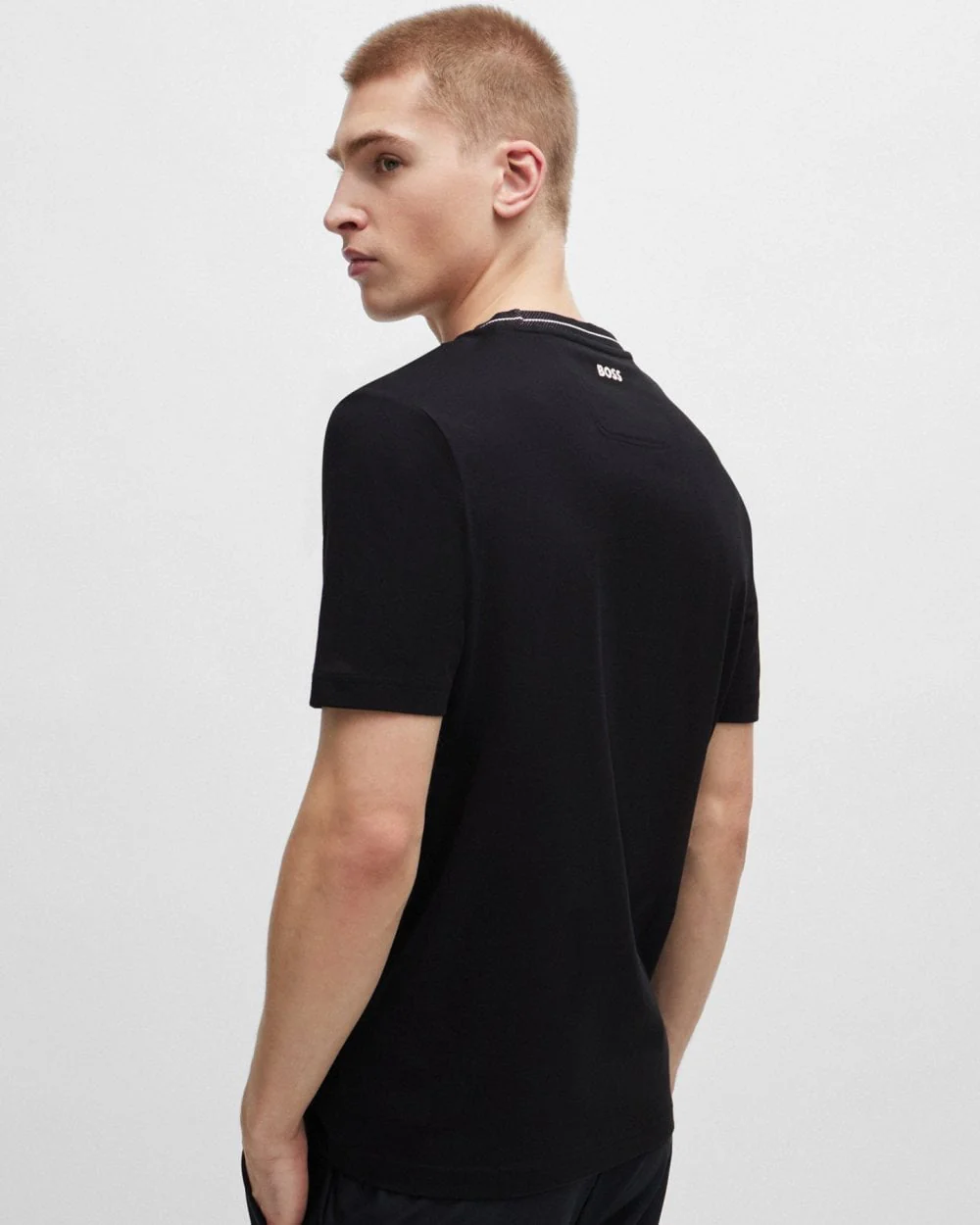 BOSS Green Tee 11 Mens Cotton-Jersey Regular Fit T-Shirt With Branded Collar - Image 2