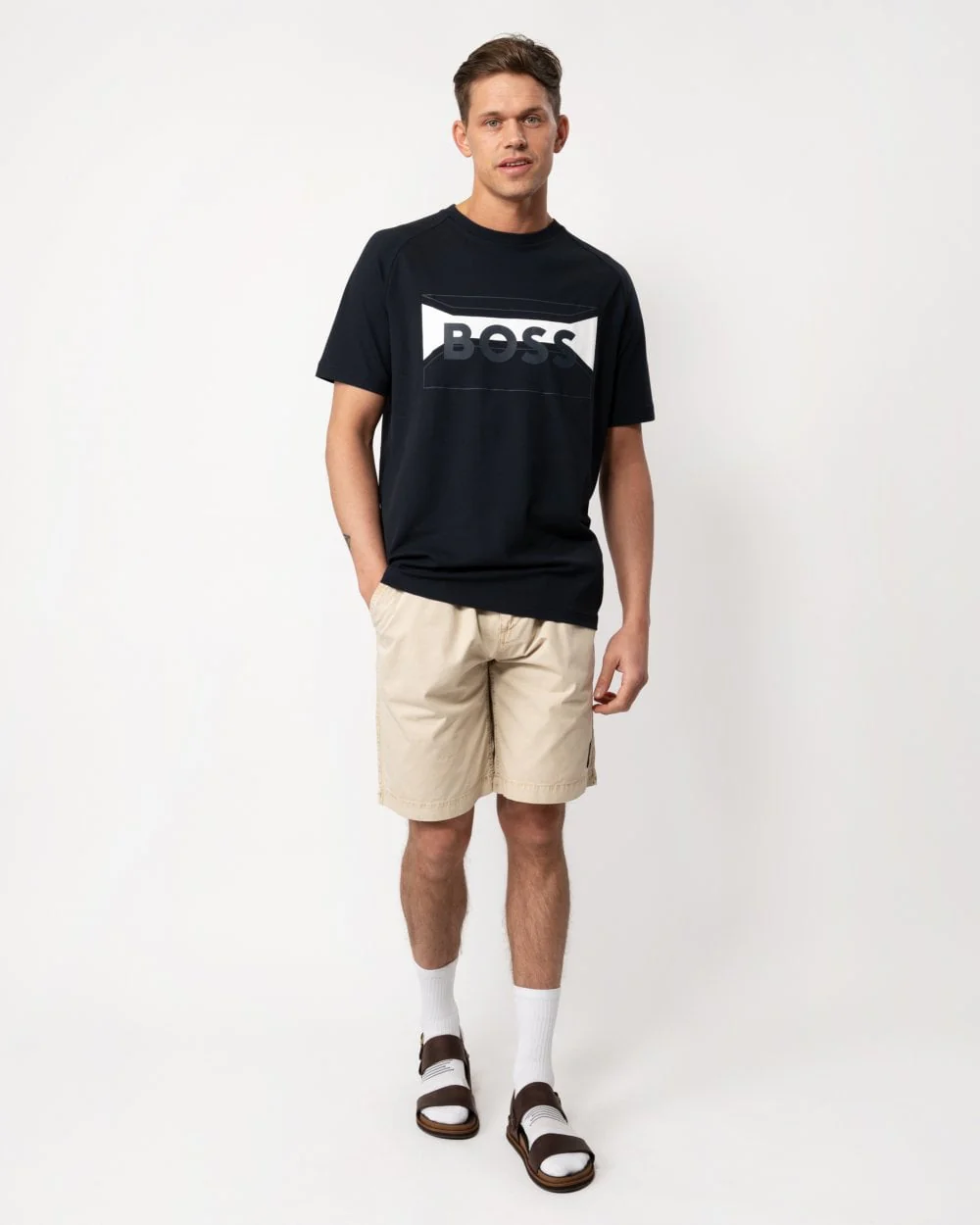 BOSS Green Tee 2 Mens Cotton-Blend Regular-Fit T-Shirt with Logo Artwork - Image 3