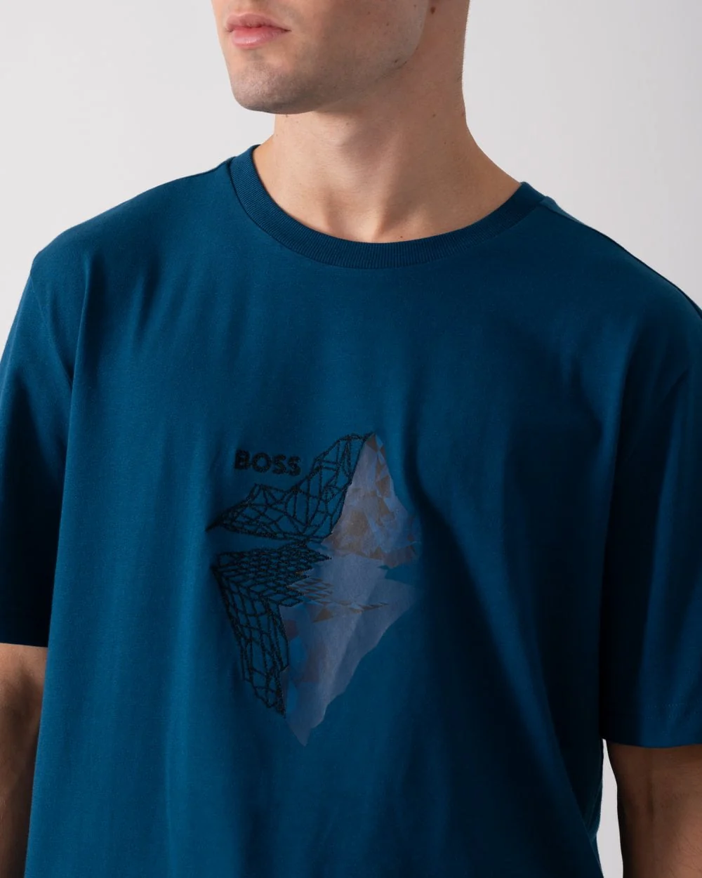 BOSS Green Tee 8 Mens Graphic Print T-Shirt - Open Blue 494 - Image 2