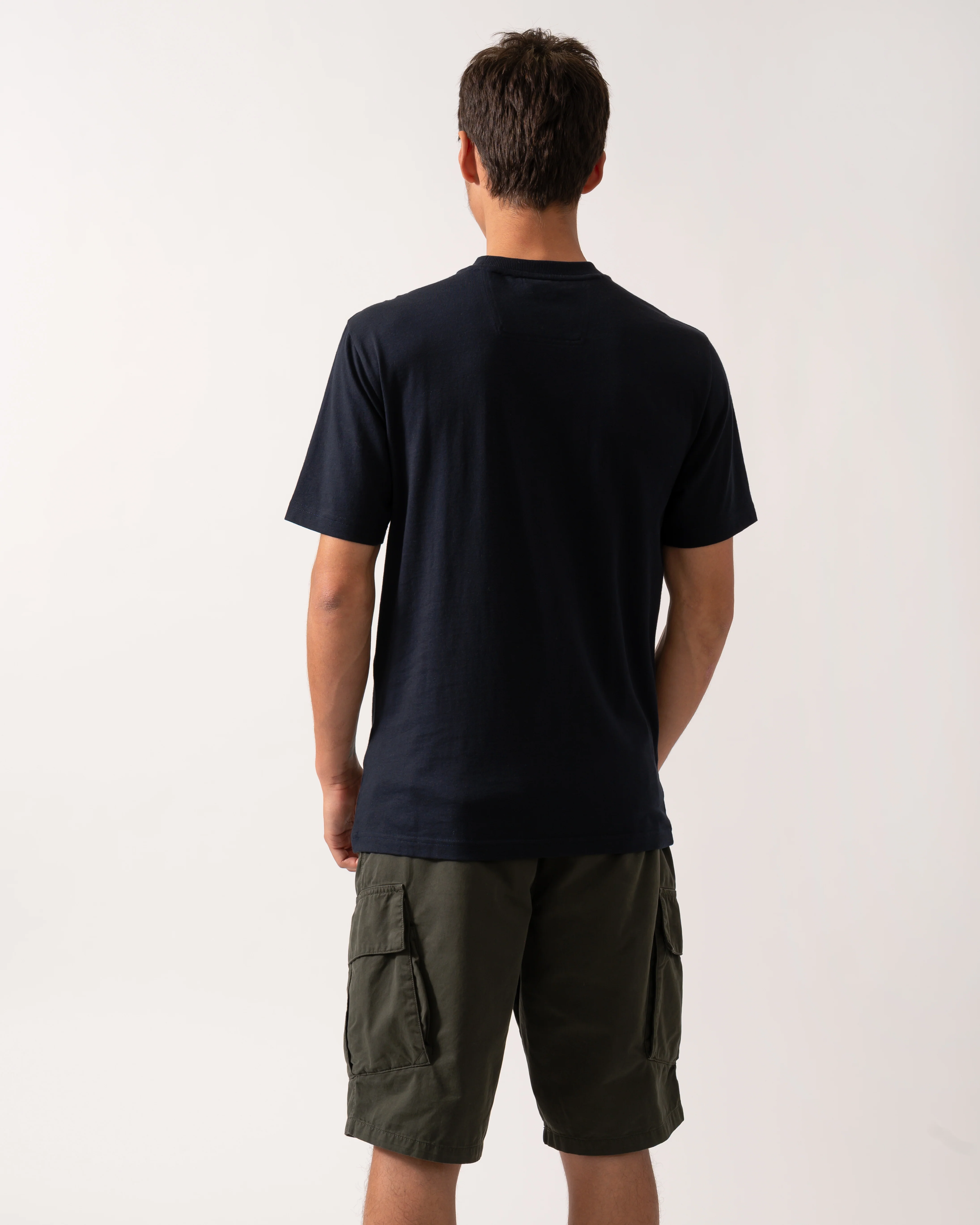 BOSS Green Tee Logo Rib Mens T-shirt with Fineline Logo Artwork - Dark Blue 402 - Image 4