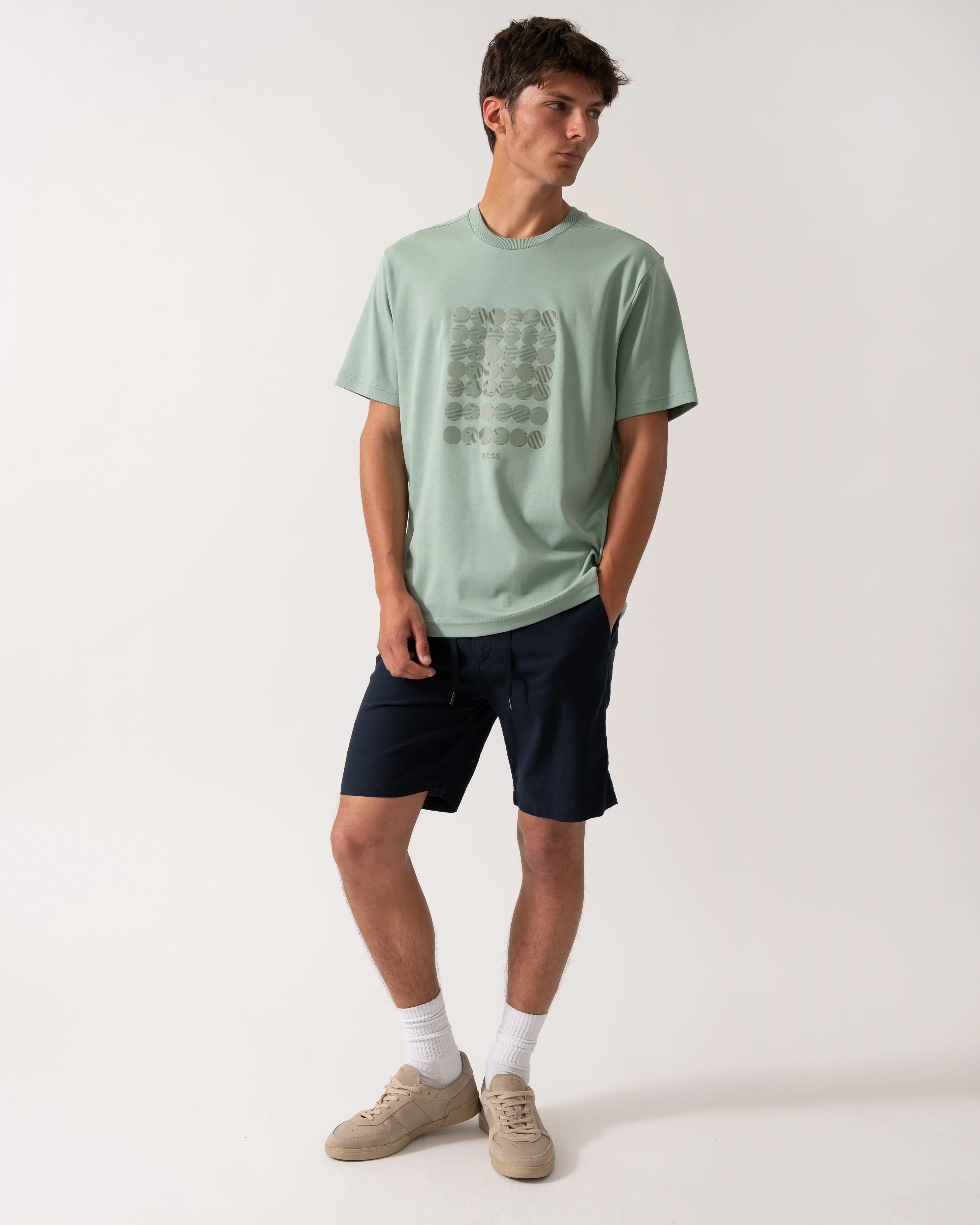 BOSS Green Tee Mens Interlock-Cotton T-Shirt with Circle Artwork - Open Green 357 - Image 3