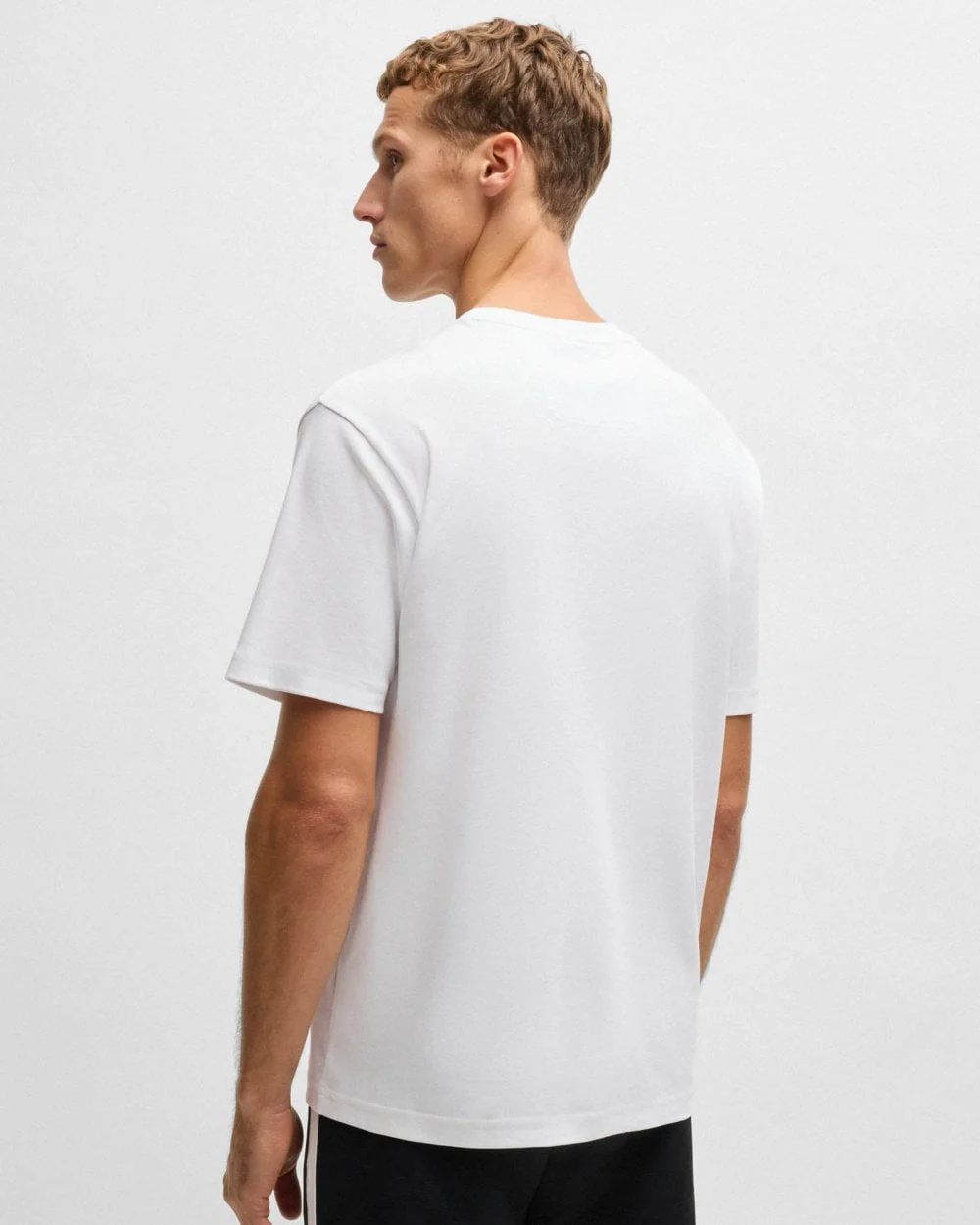 BOSS Green Tee Mens Interlock-Cotton T-Shirt with Circle Artwork - White 100 - Image 4