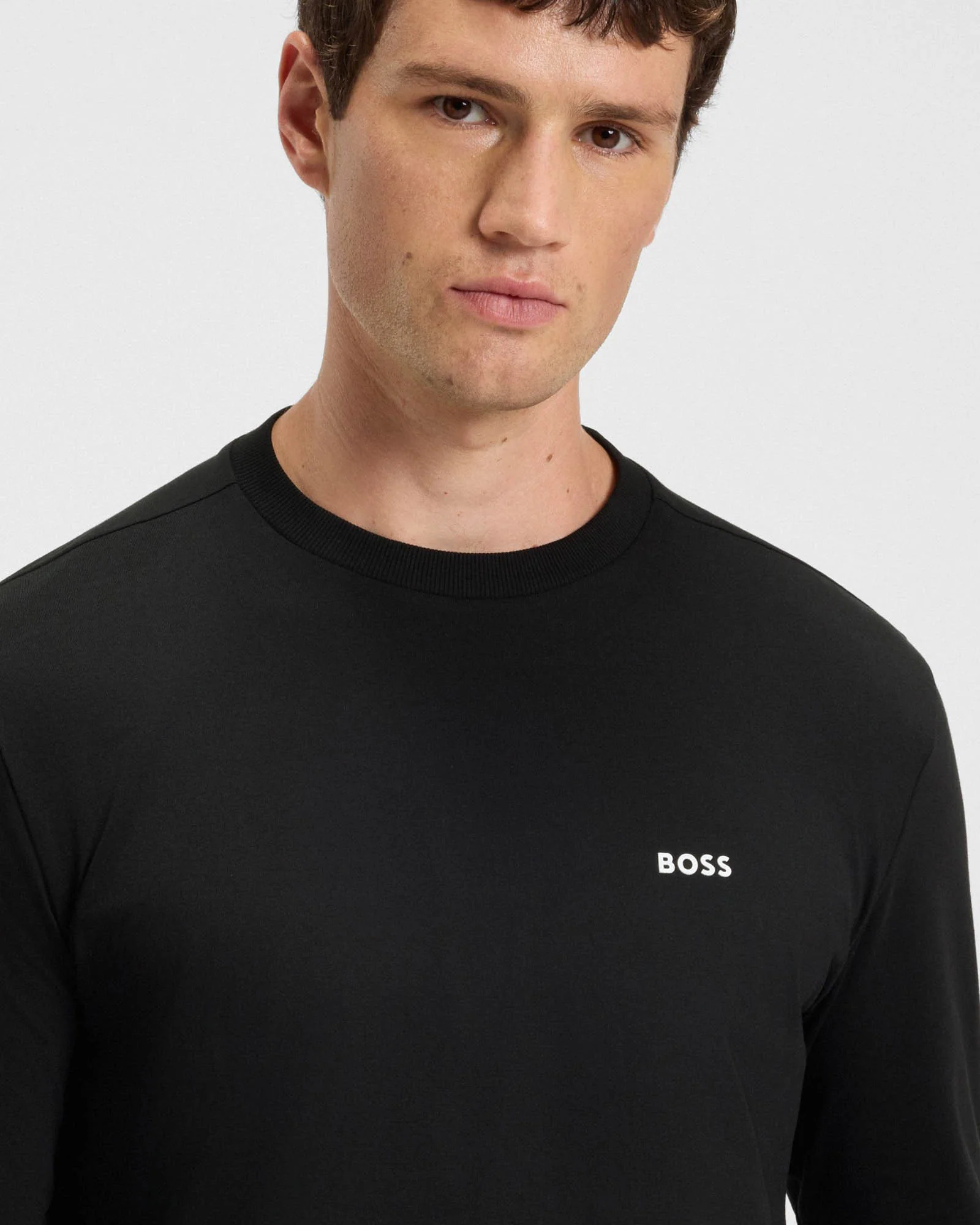 BOSS Green Tee Mens Stretch-Cotton T-Shirt with Contrast Logo - Black 001 - Image 4