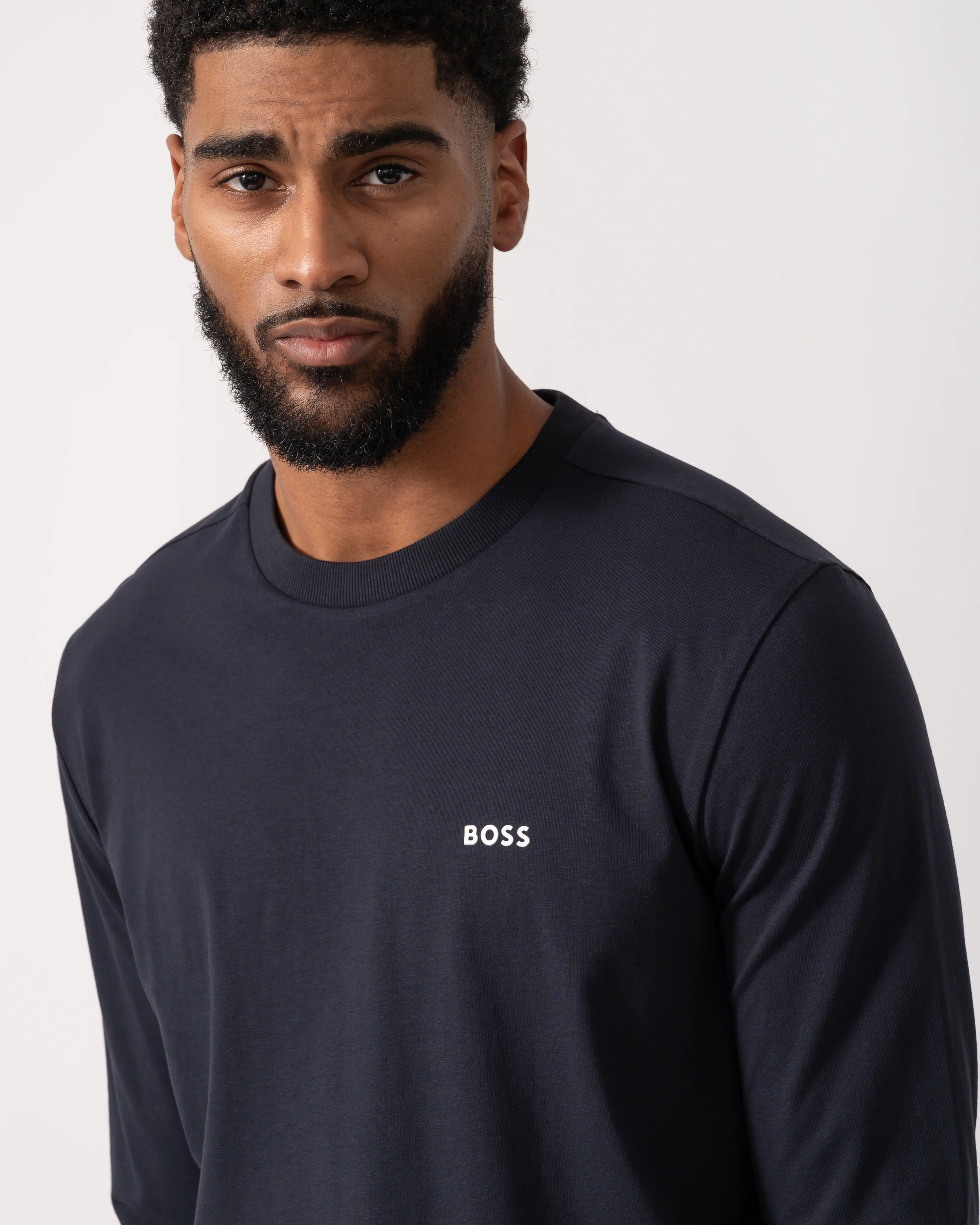 BOSS Green Tee Mens Stretch-Cotton T-Shirt with Contrast Logo - Dark Blue 402 - Image 3