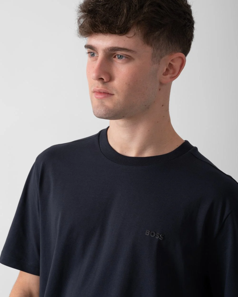 BOSS Green Tee Mens Stretch Cotton T-Shirt with Contrast Logo - Dark Blue 404 - Image 2