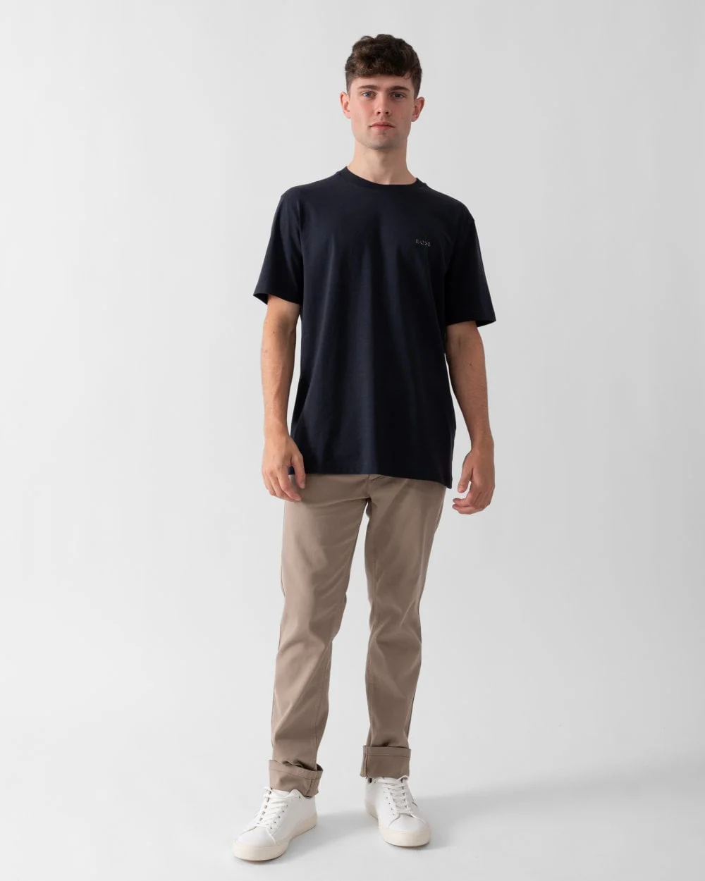 BOSS Green Tee Mens Stretch Cotton T-Shirt with Contrast Logo - Dark Blue 404 - Image 3