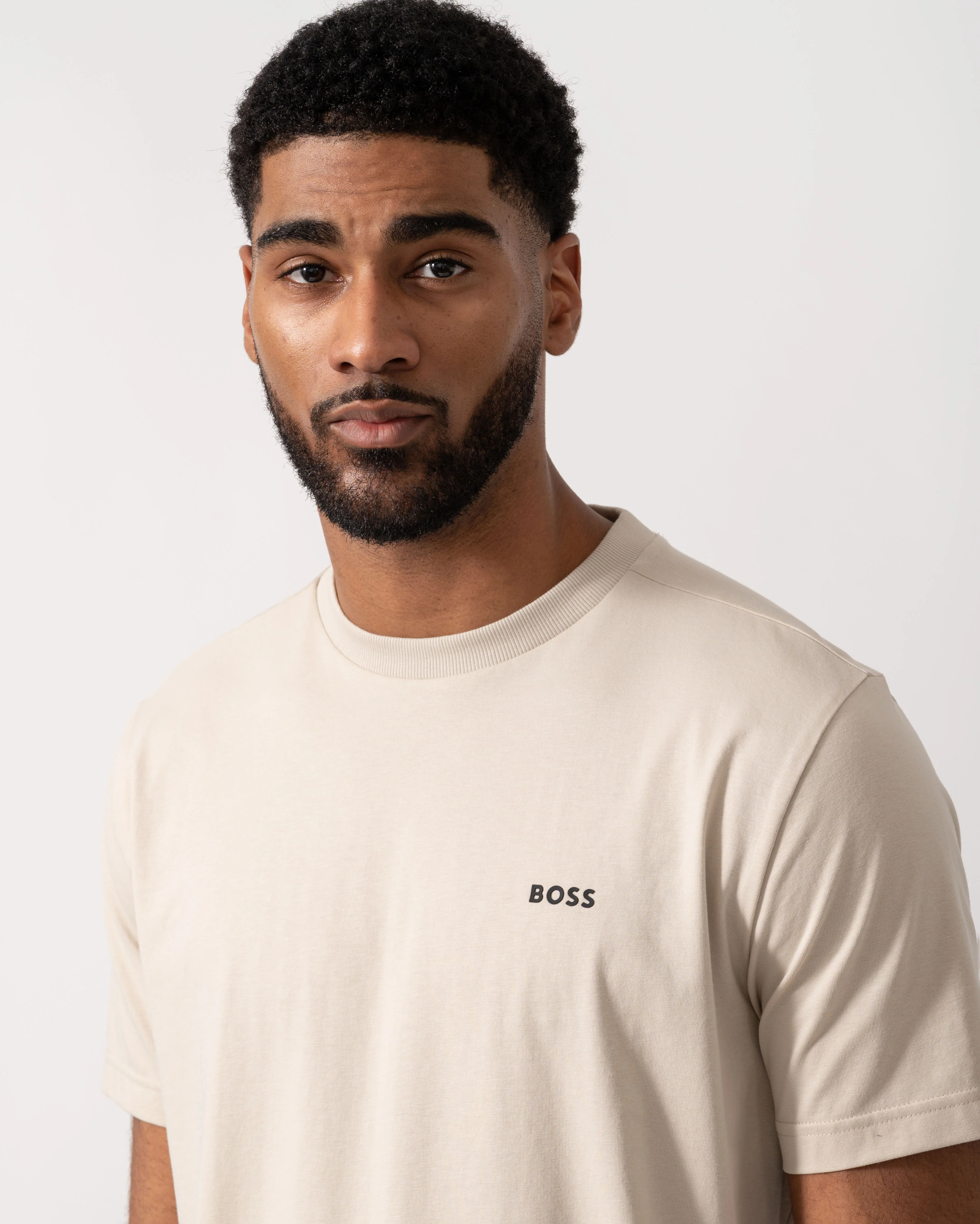 BOSS Green Mens Tee Stretch Cotton T-Shirt with Contrast Logo - Light Beige 275 - Image 2