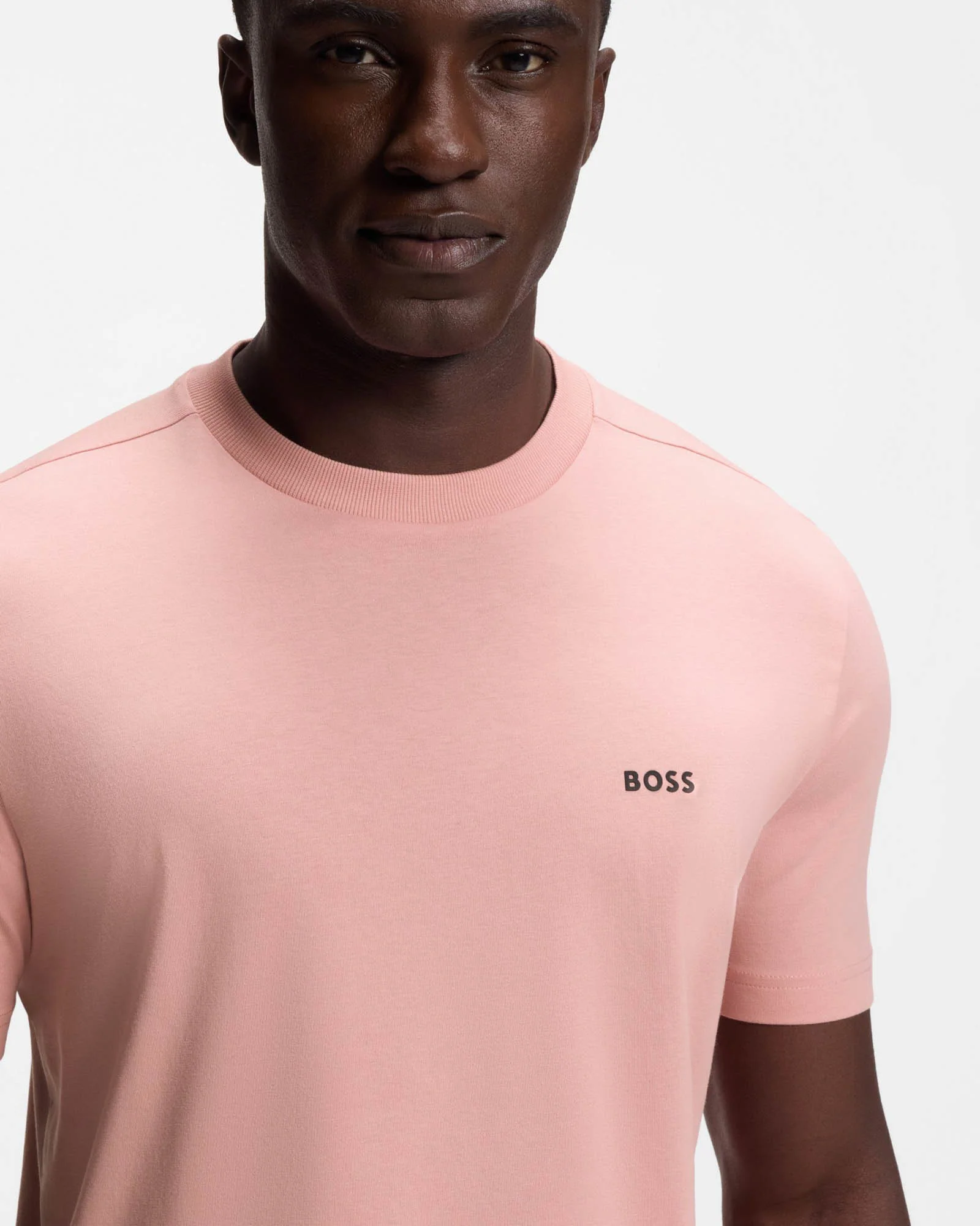 BOSS Green Tee Mens Stretch Cotton T-Shirt with Contrast Logo - Light/Pastel Pink 686 - Image 2