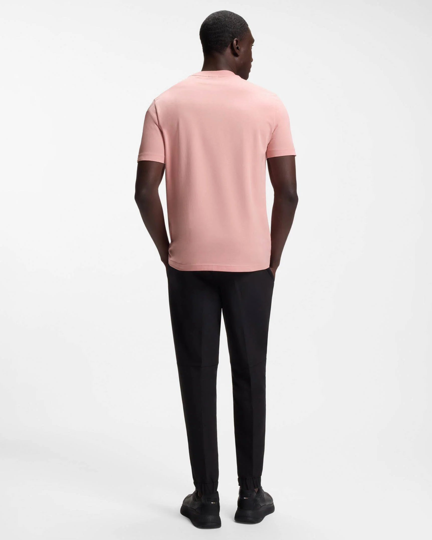 BOSS Green Tee Mens Stretch Cotton T-Shirt with Contrast Logo - Light/Pastel Pink 686 - Image 4