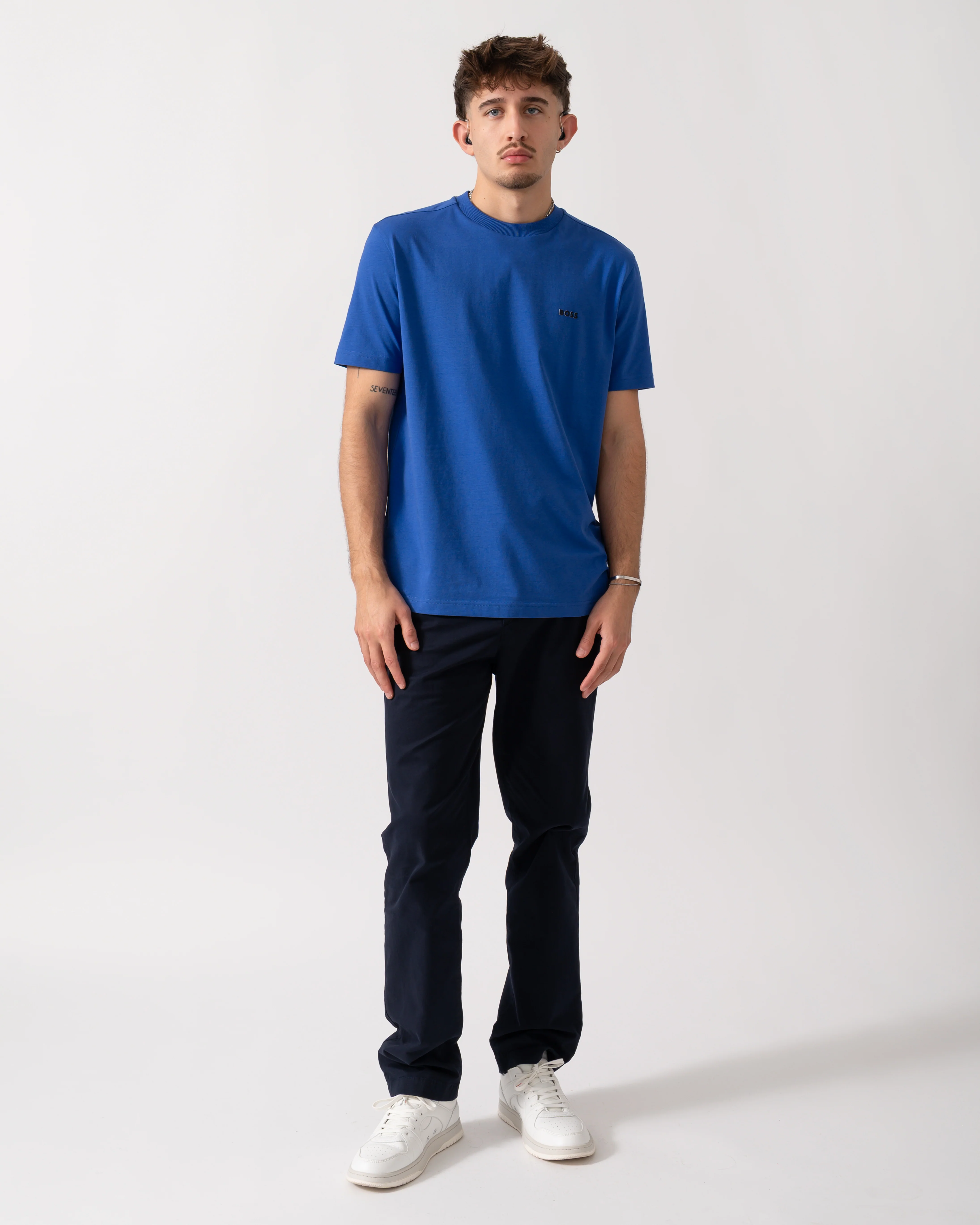 BOSS Green Tee Mens Stretch Cotton T-Shirt with Contrast Logo - Medium Blue 422 - Image 2