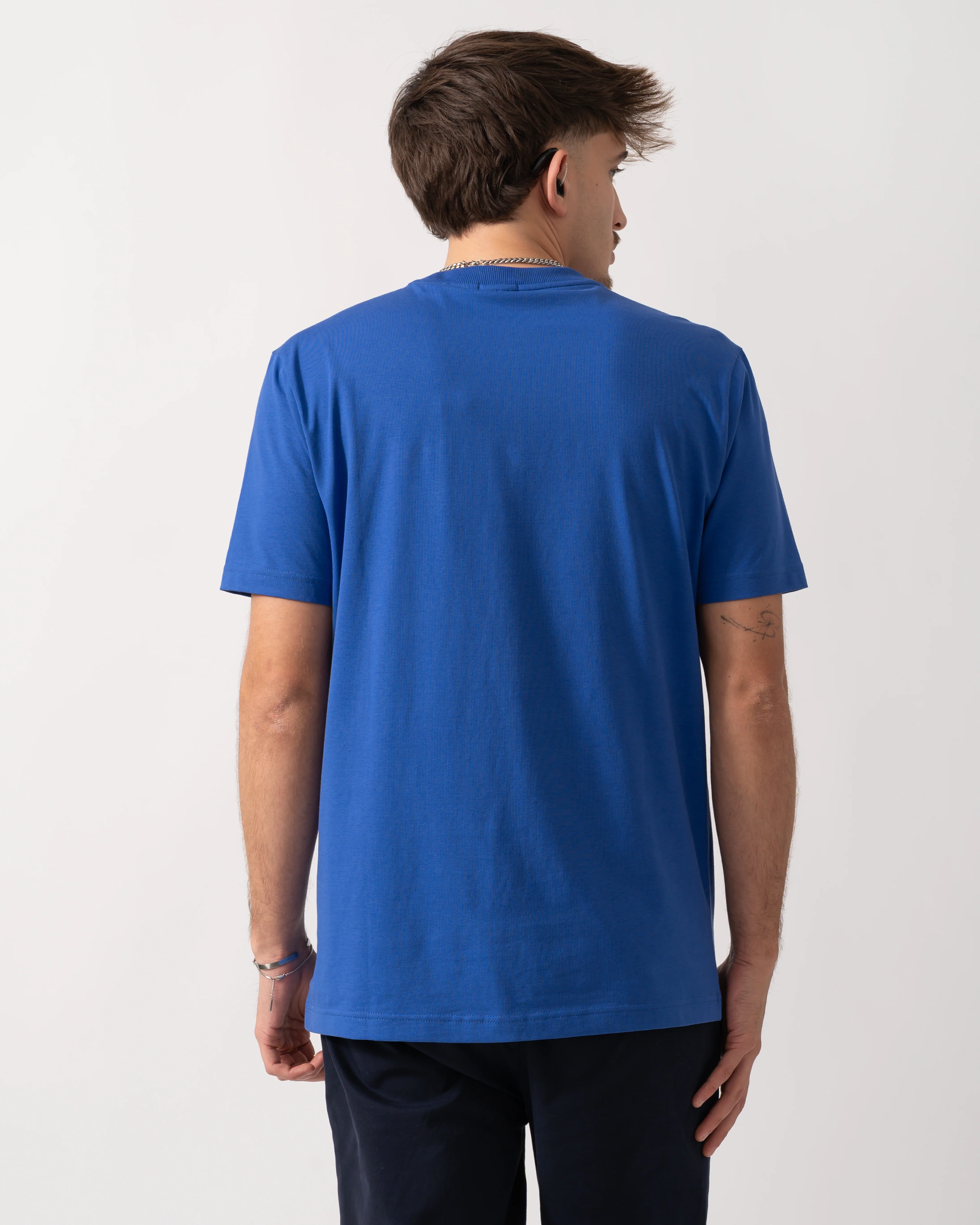 BOSS Green Tee Mens Stretch Cotton T-Shirt with Contrast Logo - Medium Blue 422 - Image 4