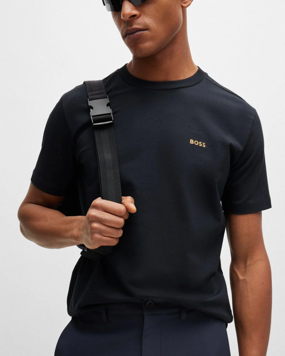 BOSS Green Tee Mens Stretch Cotton T-Shirt with Contrast Logo NOS - Dark Blue 401 - Image 2
