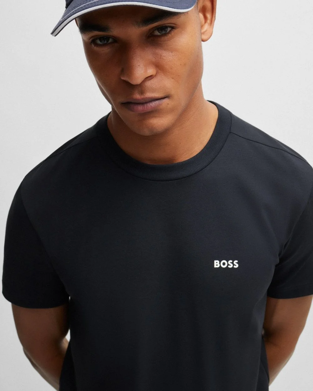BOSS Green Tee Mens Stretch Cotton T-Shirt with Contrast Logo NOS - Dark Blue 402 - Image 2