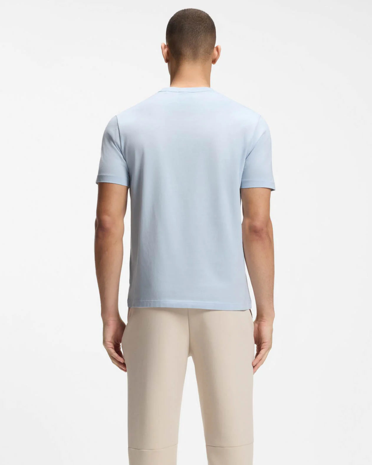 BOSS Green Tee Mens Stretch Cotton T-Shirt with Contrast Logo - Open Blue 460 - Image 2