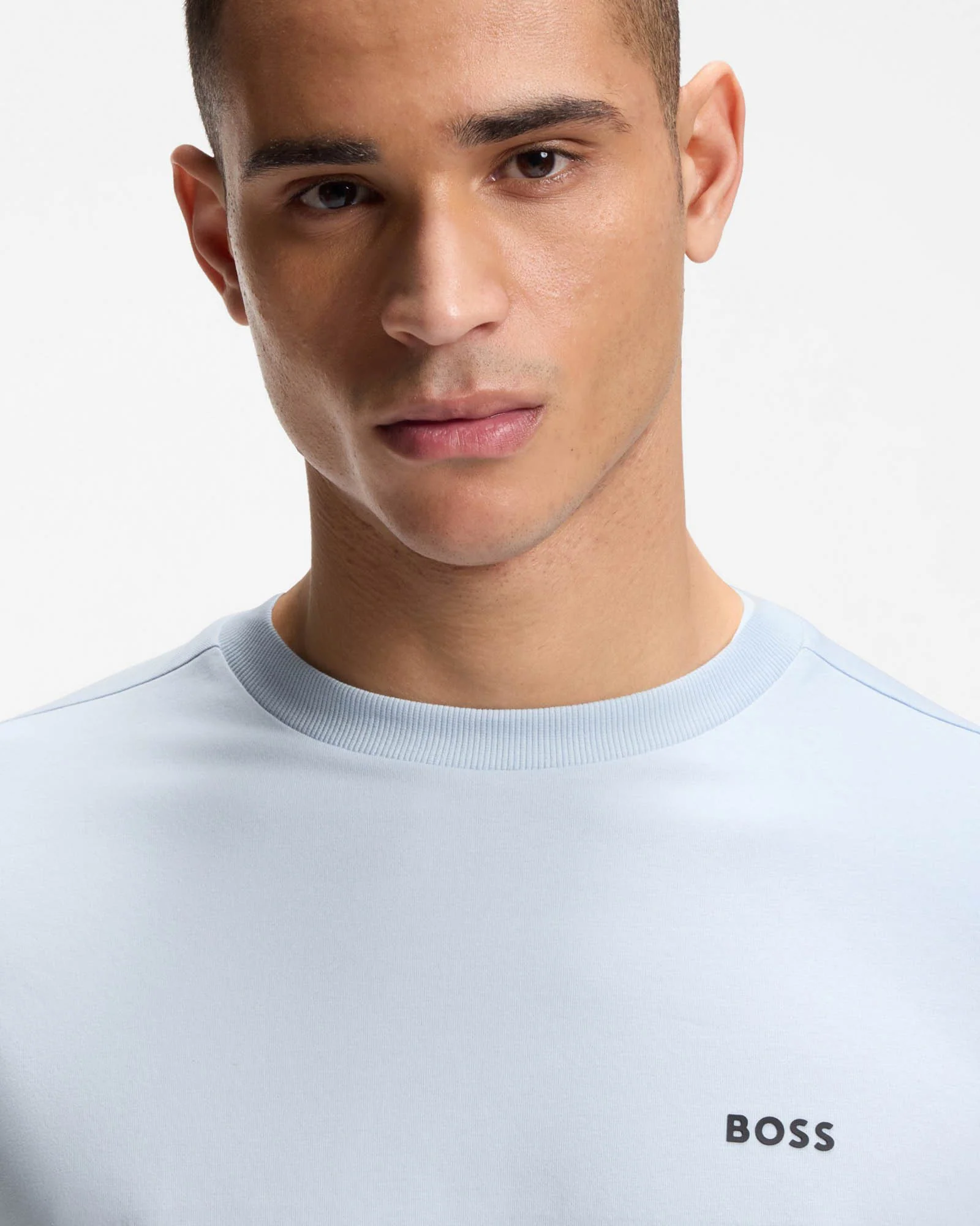 BOSS Green Tee Mens Stretch Cotton T-Shirt with Contrast Logo - Open Blue 460 - Image 4