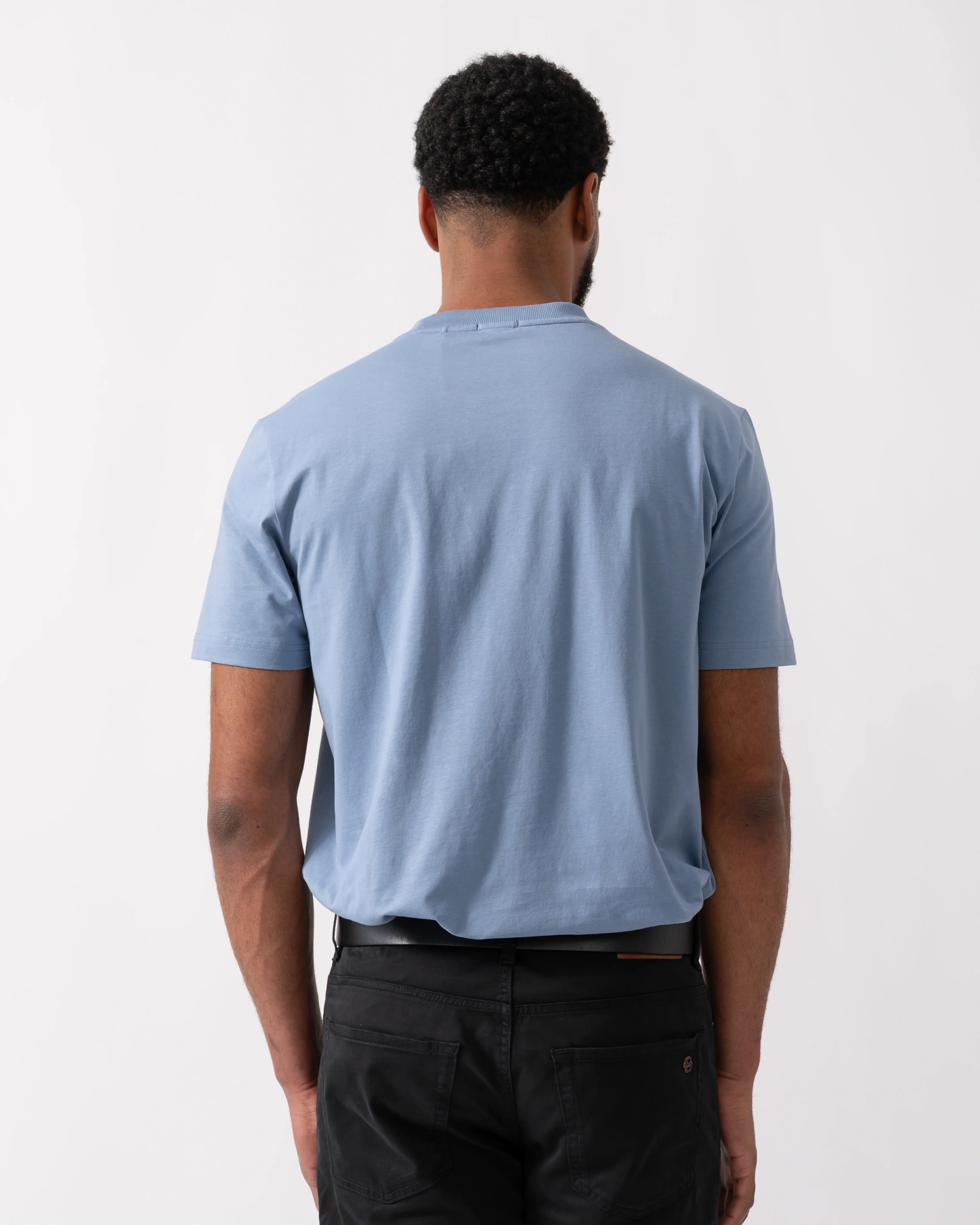 BOSS Green Tee Mens Stretch Cotton T-Shirt with Contrast Logo - Open Blue 490 - Image 3