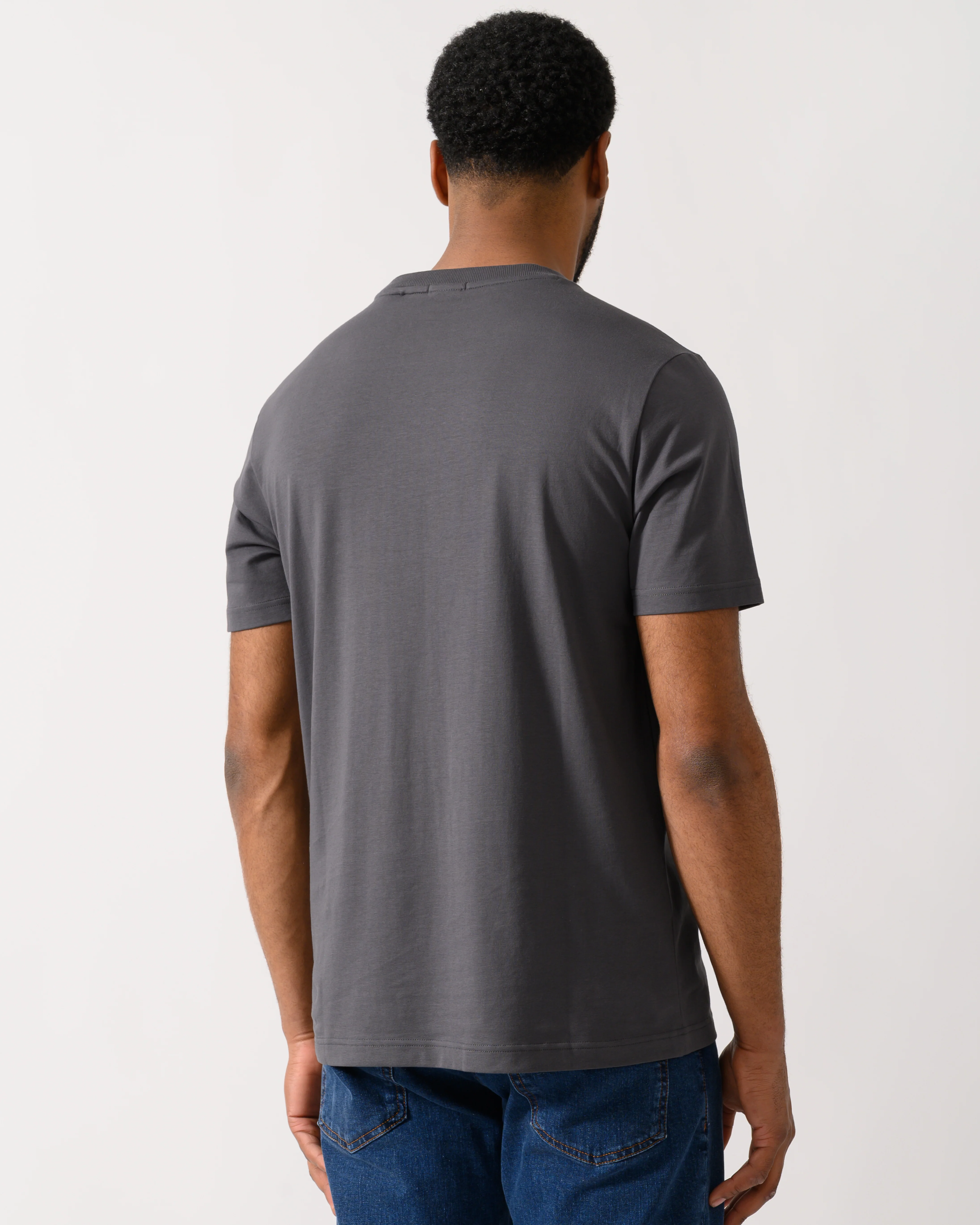 BOSS Green Tee Mens Stretch Cotton T-Shirt with Contrast Logo - Open Grey 071 - Image 4