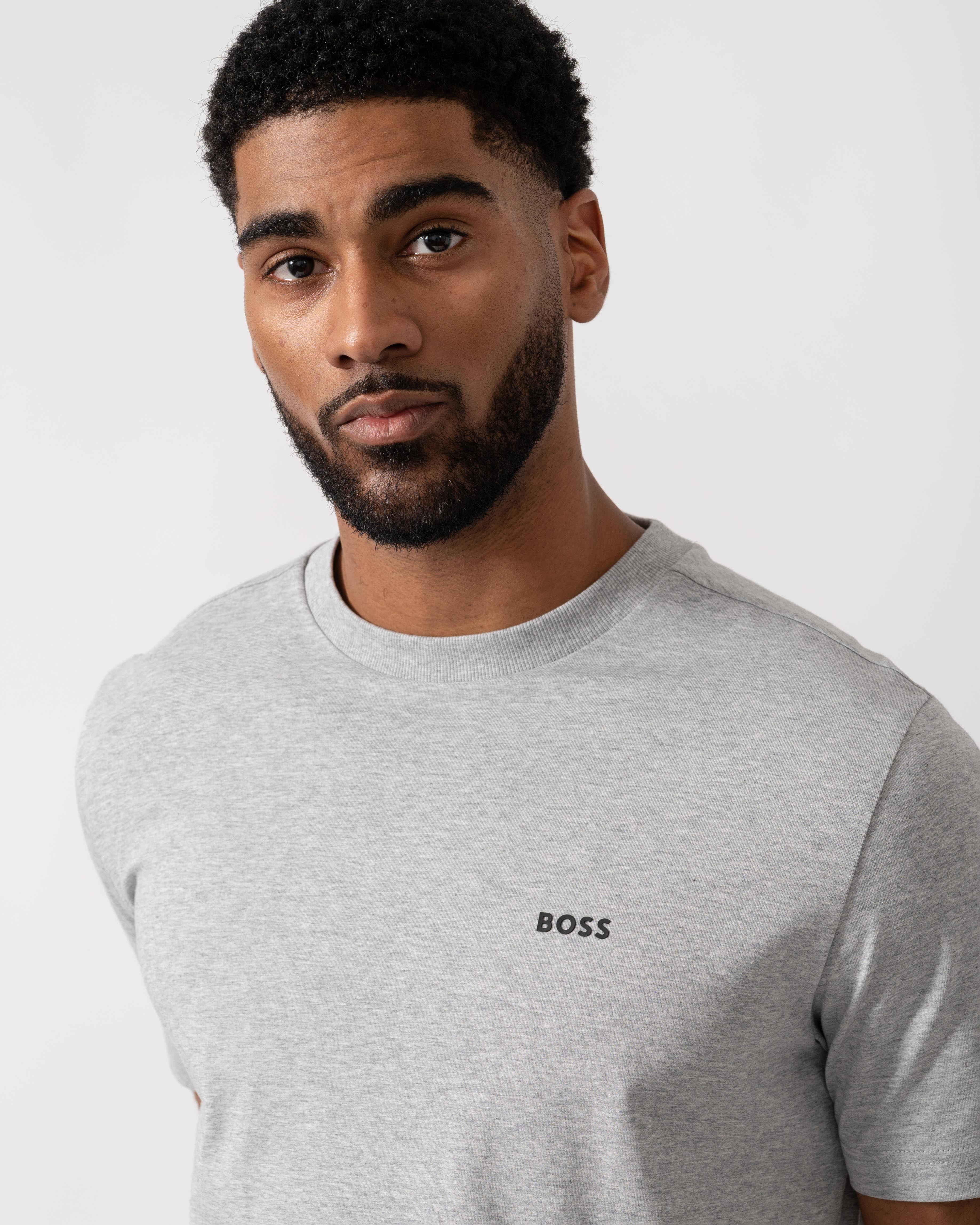BOSS Green Mens Tee Stretch Cotton T-Shirt with Contrast Logo - Silver 043 - Image 2