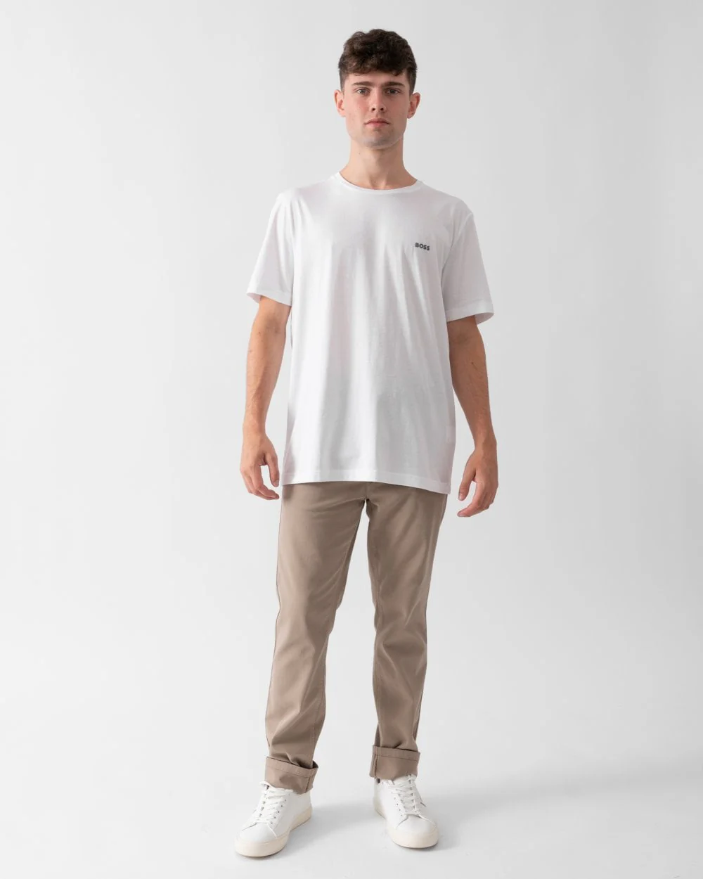 BOSS Green Tee Pima Mens Logo T-Shirt - White 100 - Image 3