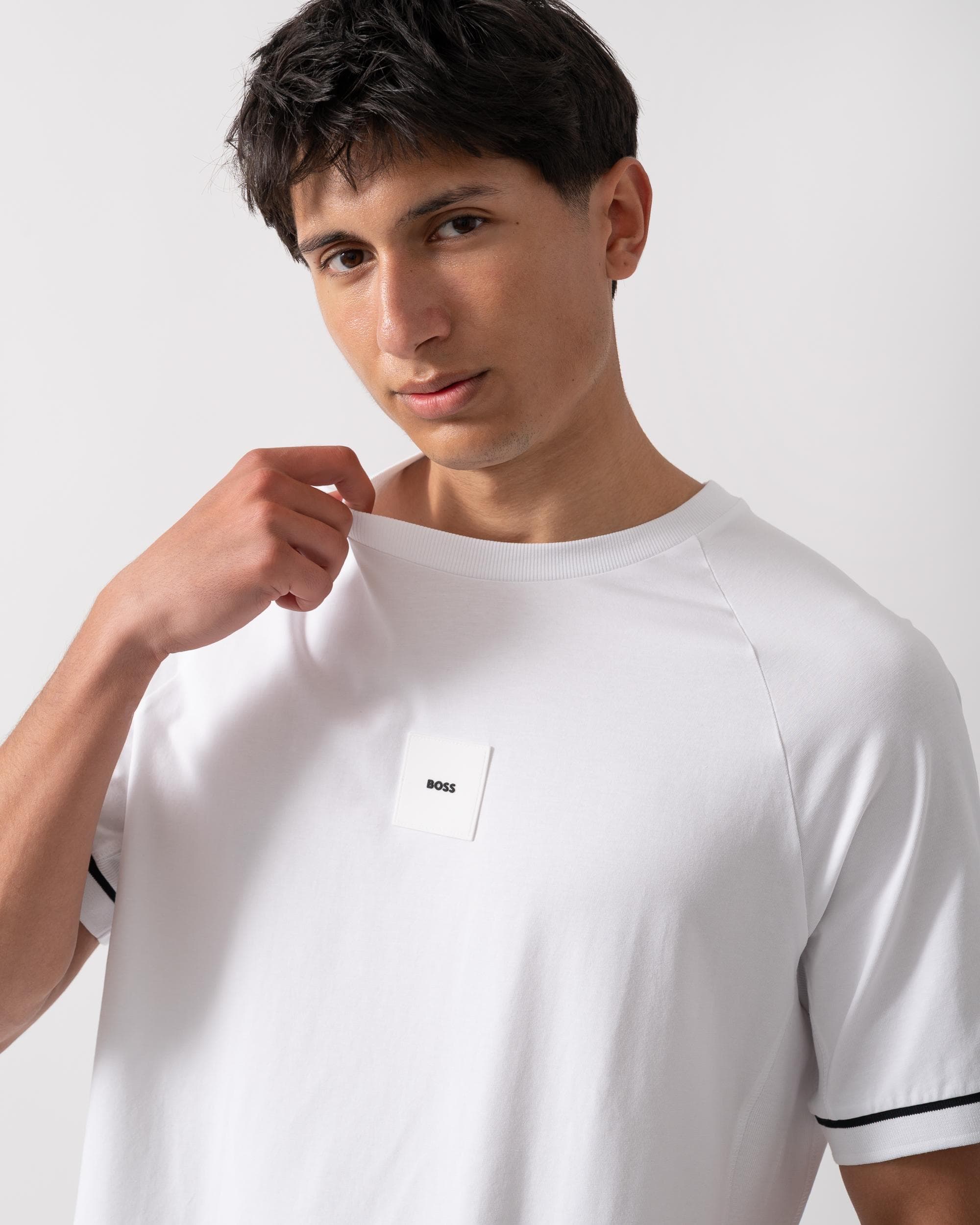 BOSS Green Tee Rib AC Mens T-Shirts - White 100 - Image 2