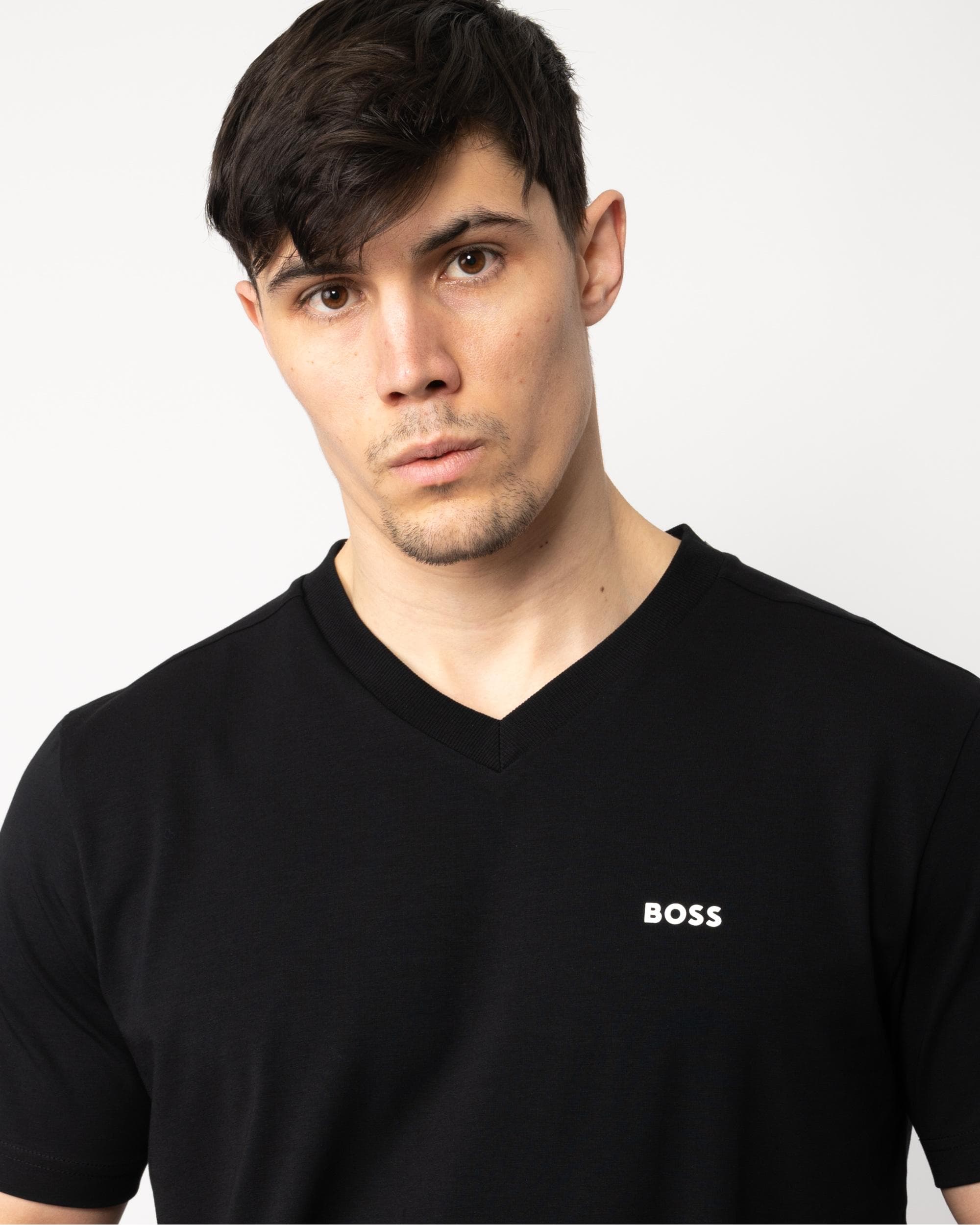 BOSS Green Tee V Mens Stretch Cotton V-Neck T-Shirt - Black 001 - Image 2