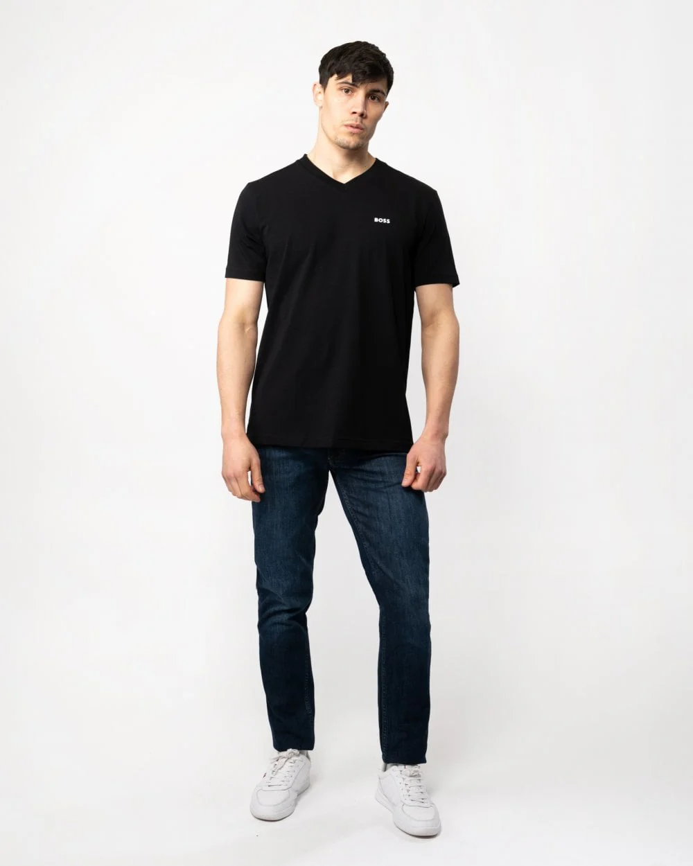 BOSS Green Tee V Mens Stretch Cotton V-Neck T-Shirt - Black 001 - Image 3