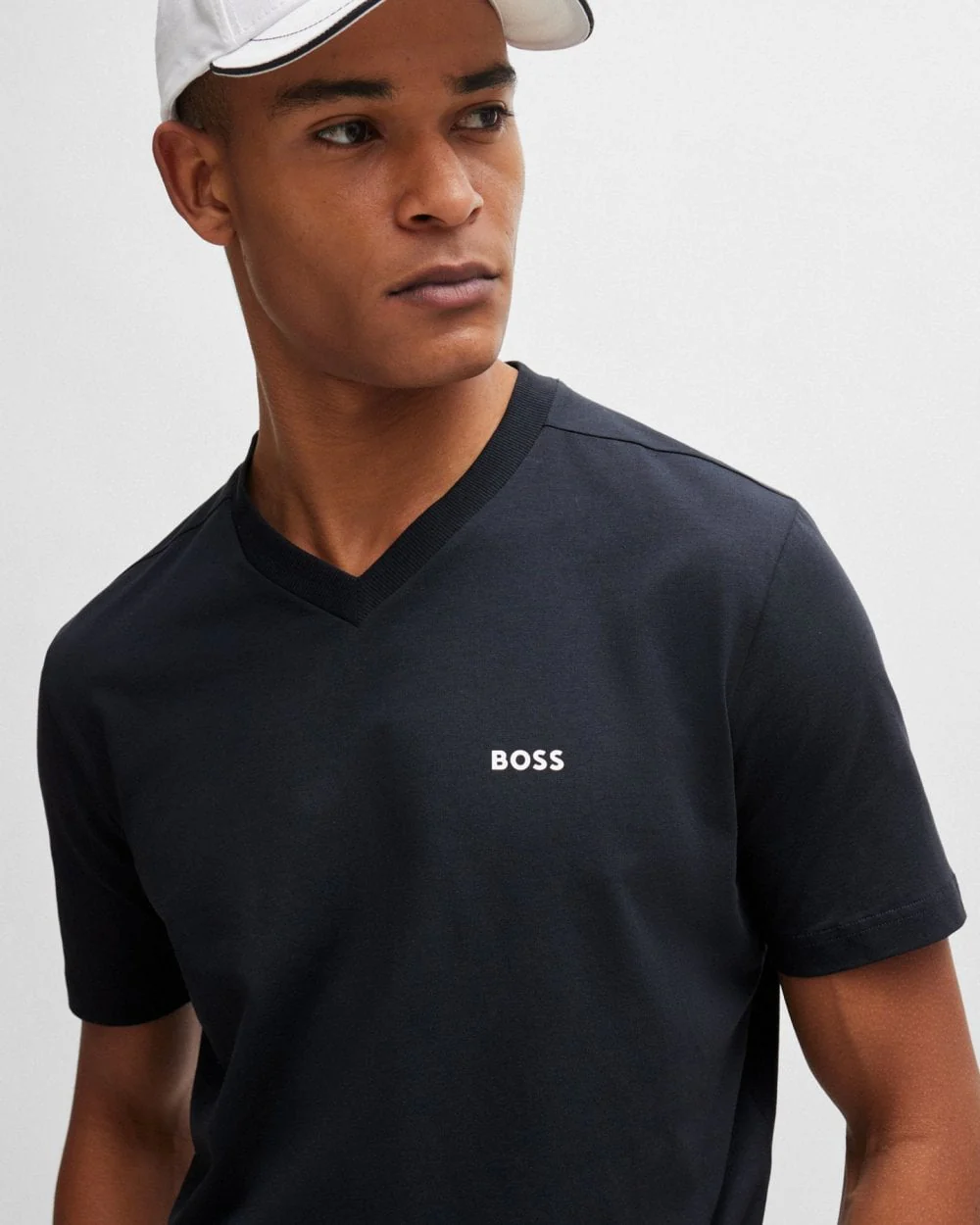 BOSS Green Tee V Mens Stretch Cotton V-Neck T-Shirt - Dark Blue 402 - Image 2