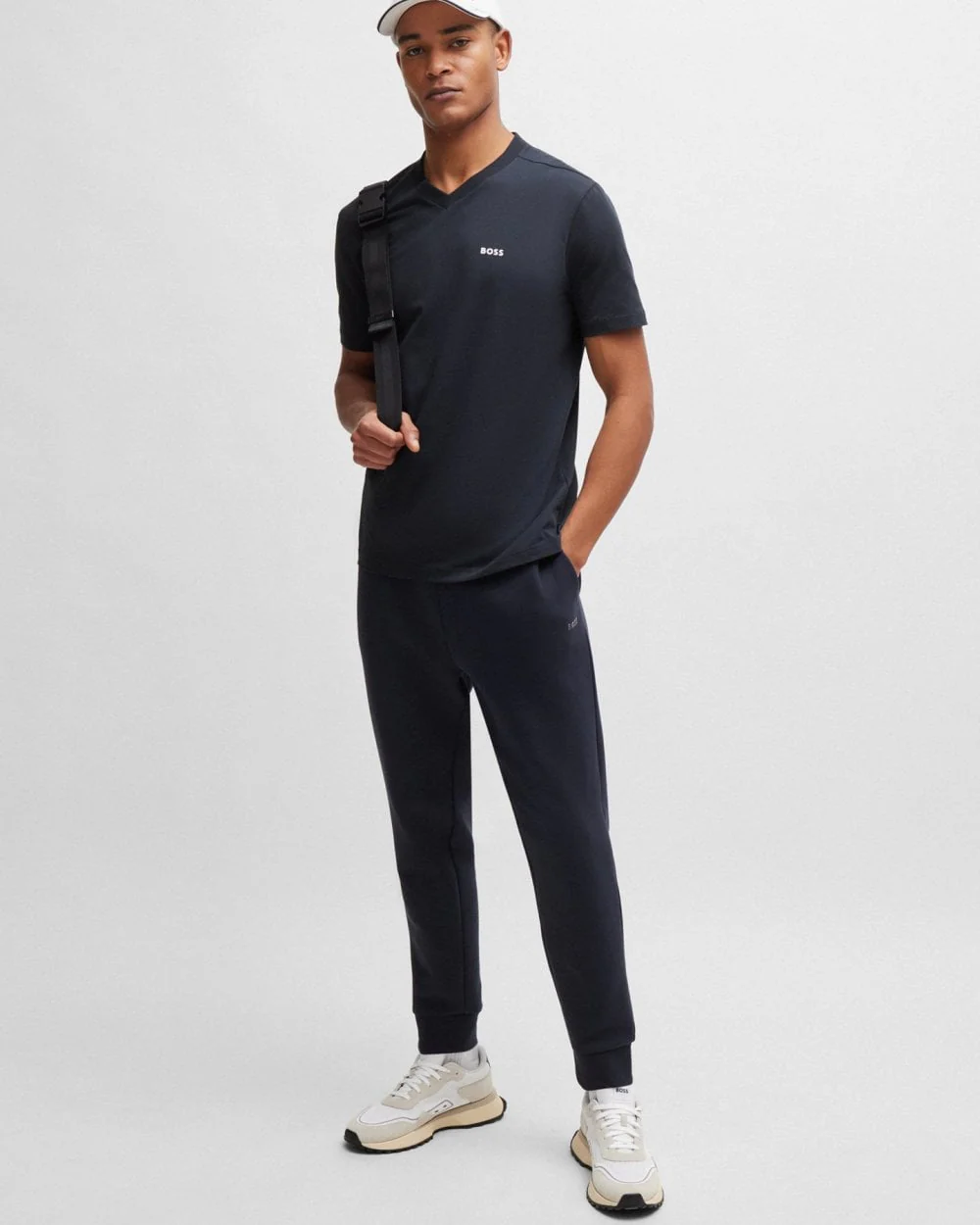 BOSS Green Tee V Mens Stretch Cotton V-Neck T-Shirt - Dark Blue 402 - Image 3
