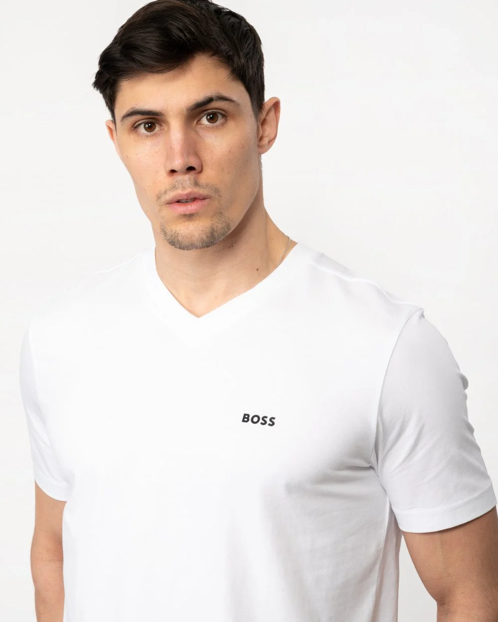 BOSS Green Tee V Mens Stretch Cotton V-Neck T-Shirt - White 100 - Image 2
