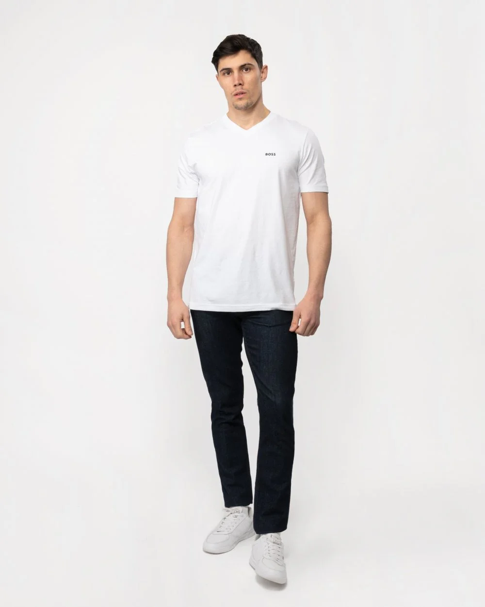 BOSS Green Tee V Mens Stretch Cotton V-Neck T-Shirt - White 100 - Image 3