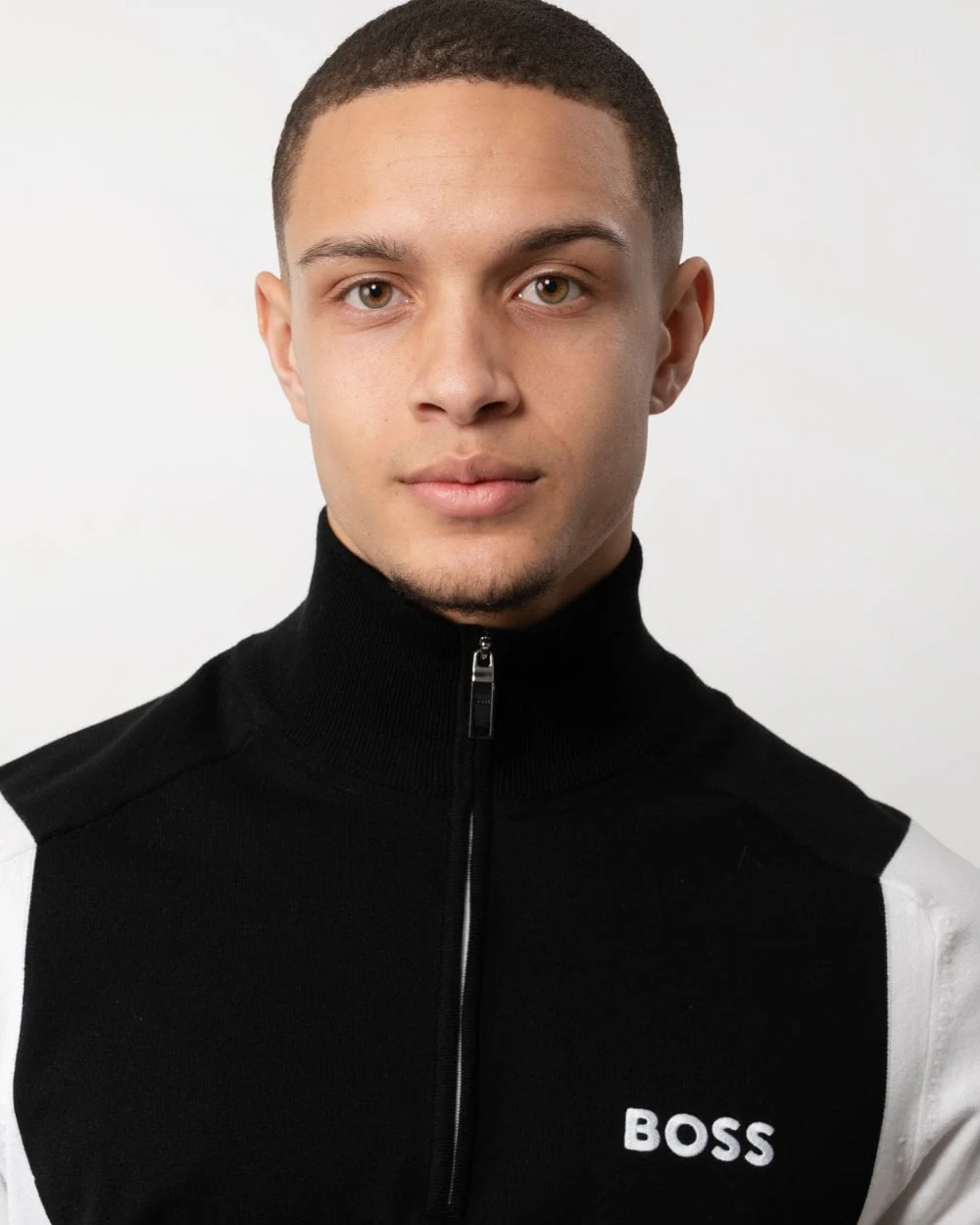 BOSS Green Zelchior-X Mens Cotton Blend Zip-Neck Sweater with Embroidered Logos - Image 2