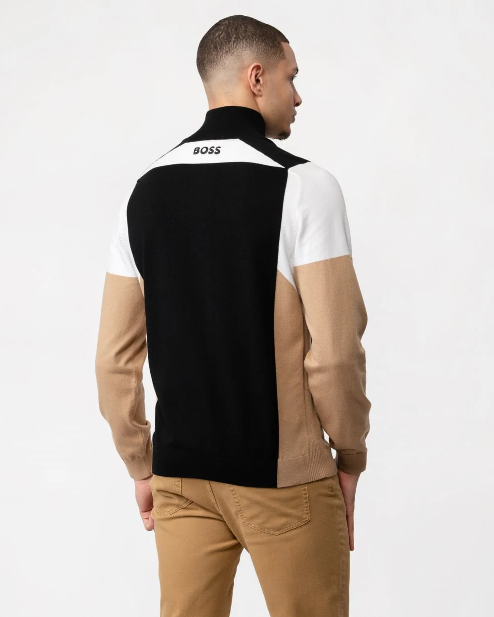BOSS Green Zelchior-X Mens Cotton Blend Zip-Neck Sweater with Embroidered Logos - Image 4