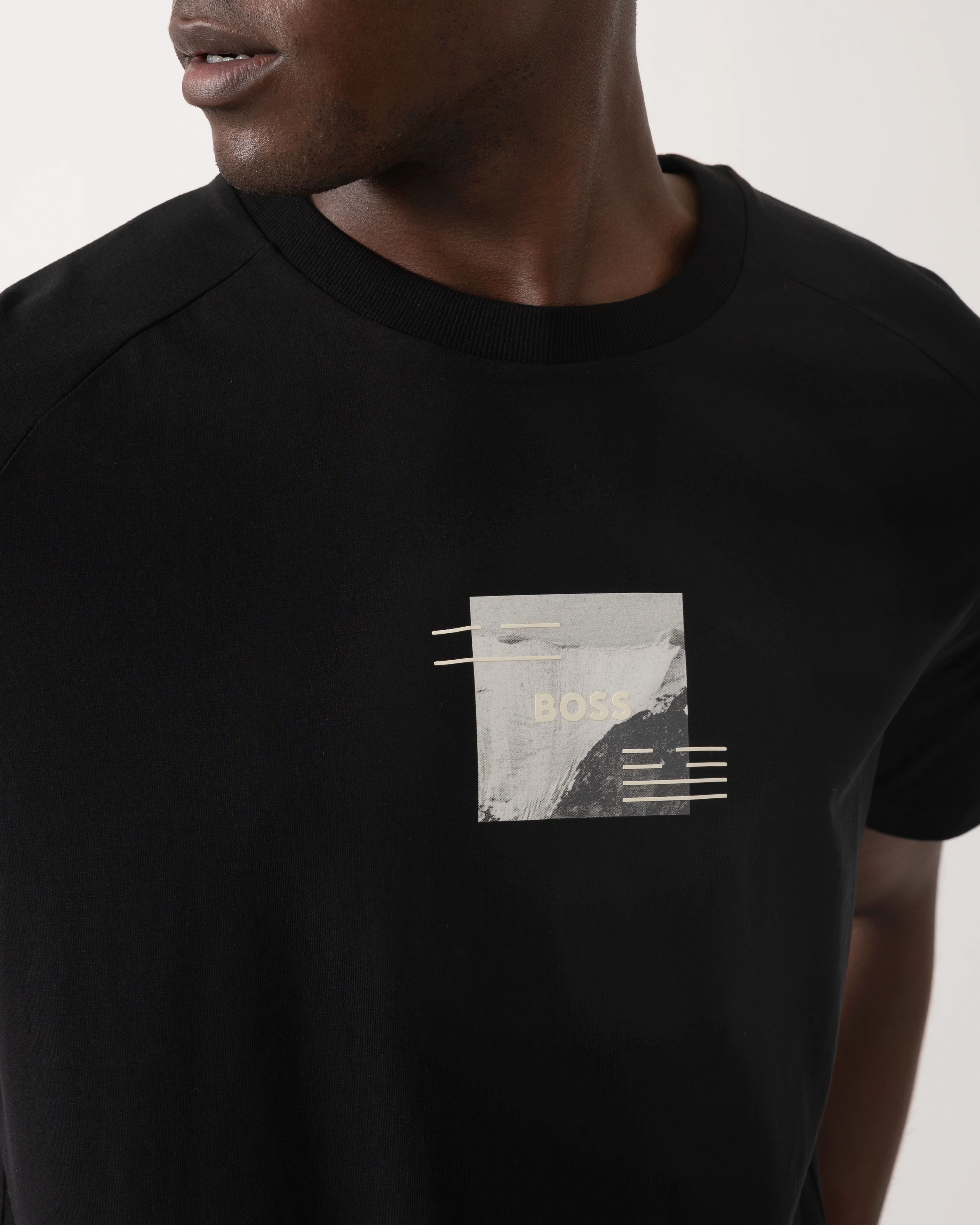 BOSS Green Zone Stripe Mens T-Shirt with Decorative Reflective Accents - Black 001 - Image 2
