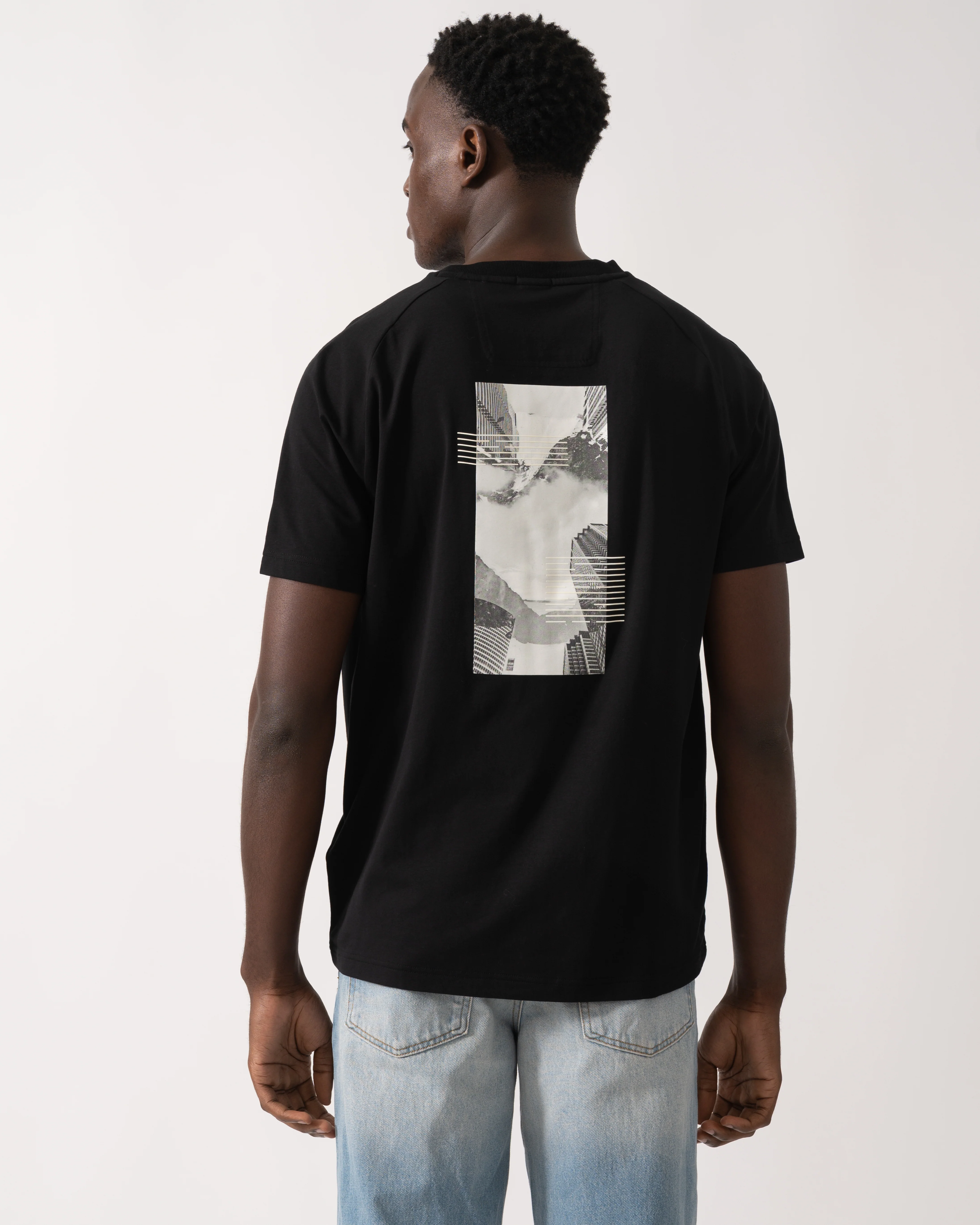 BOSS Green Zone Stripe Mens T-Shirt with Decorative Reflective Accents - Black 001 - Image 4