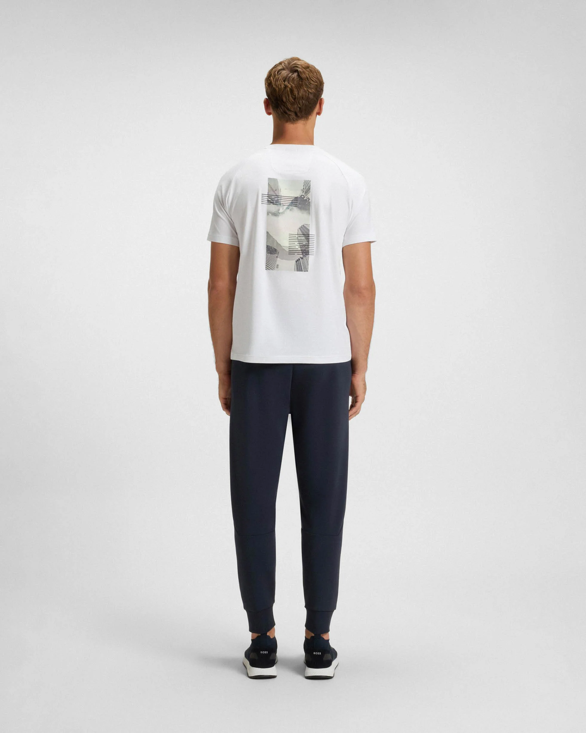 BOSS Green Zone Stripe Mens T-Shirt with Decorative Reflective Accents - White 100 - Image 3