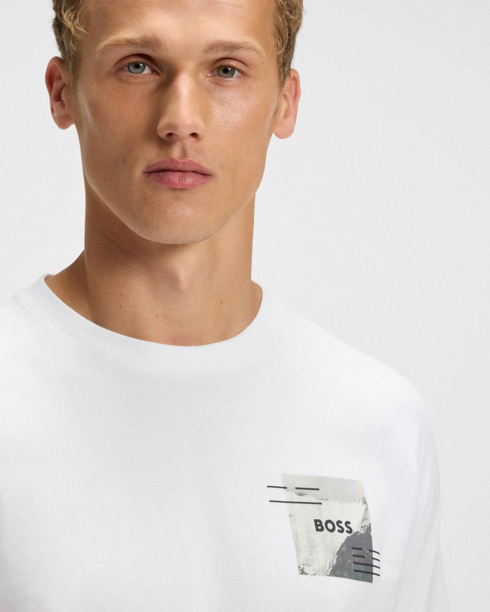 BOSS Green Zone Stripe Mens T-Shirt with Decorative Reflective Accents - White 100 - Image 4