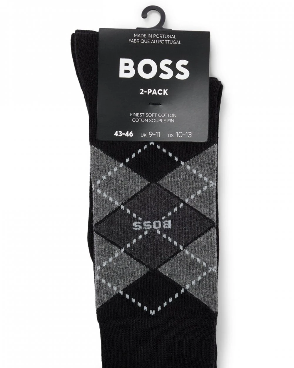 BOSS Orange 2 Pack Mens Combed Cotton Argyle Socks - Black 001 - Image 2