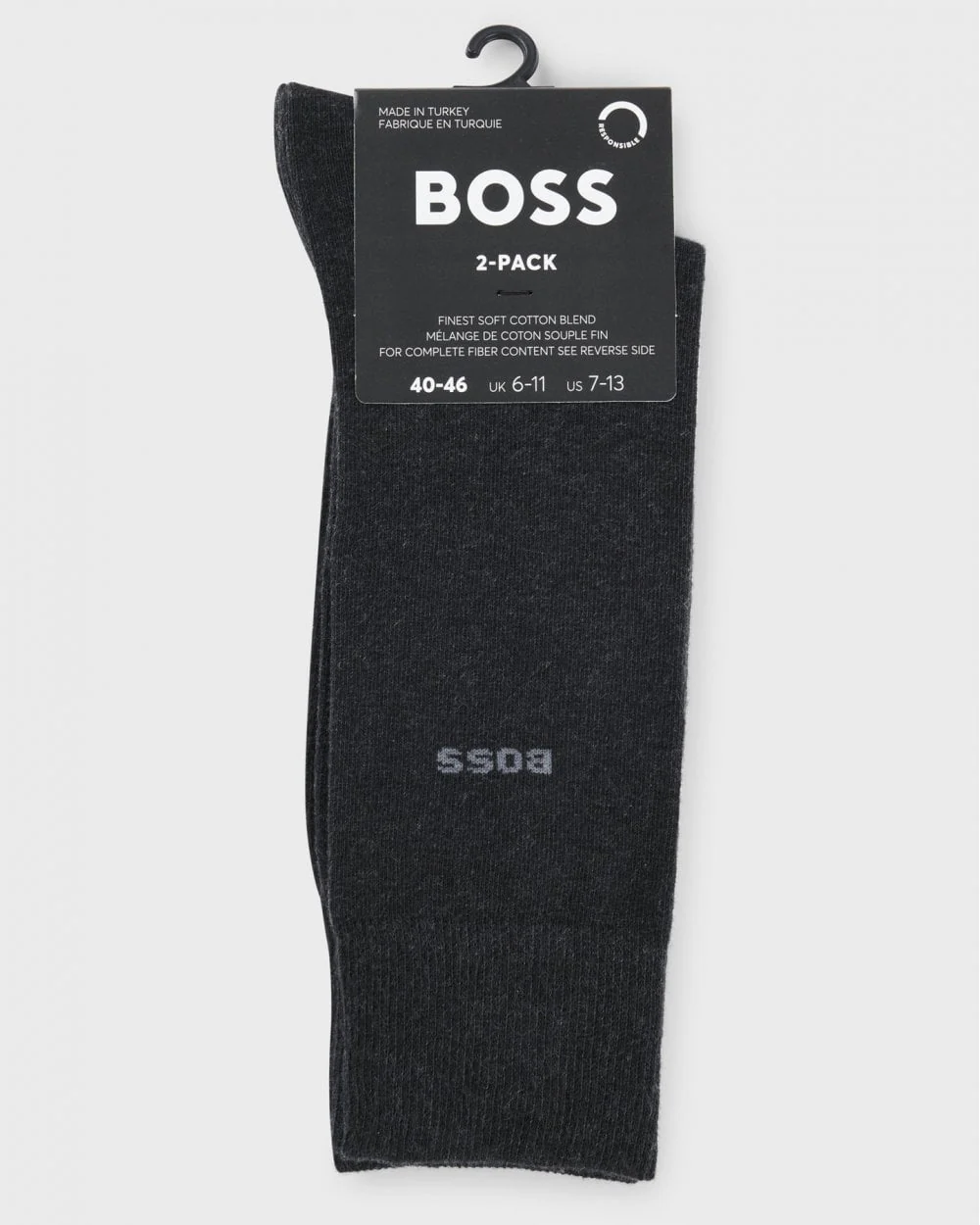 BOSS Orange 2-Pack Mens Regular Length Socks in a Cotton Blend NOS - Charcoal 012 - Image 3