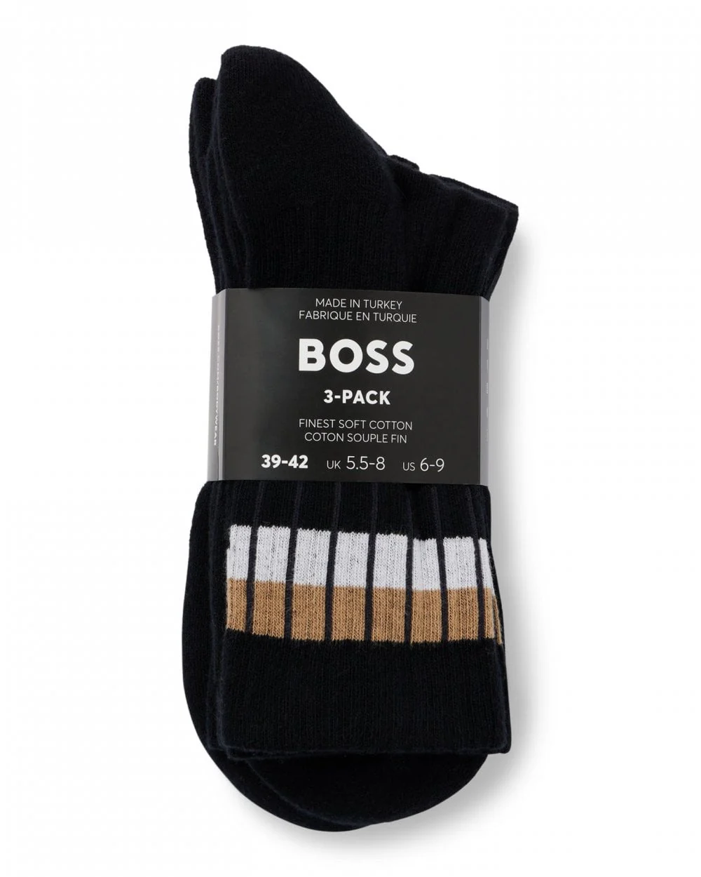 BOSS Orange 3-Pack Mens Quarter Length Rib Stripe Combed Cotton Socks - Image 2
