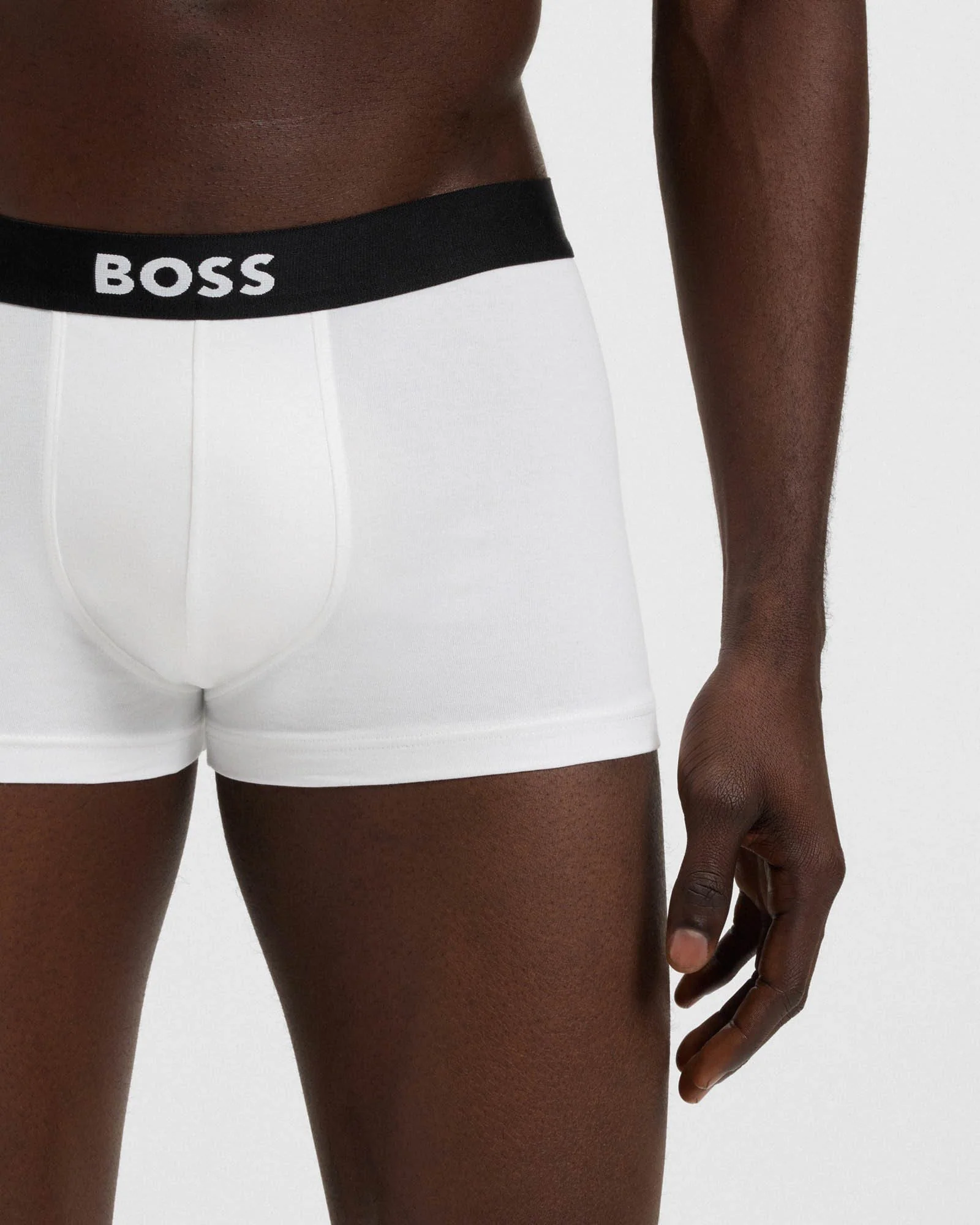 BOSS Orange 3-Pack Mens Stretch-Cotton Trunks with Logo Waistbands - White 100 - Image 3