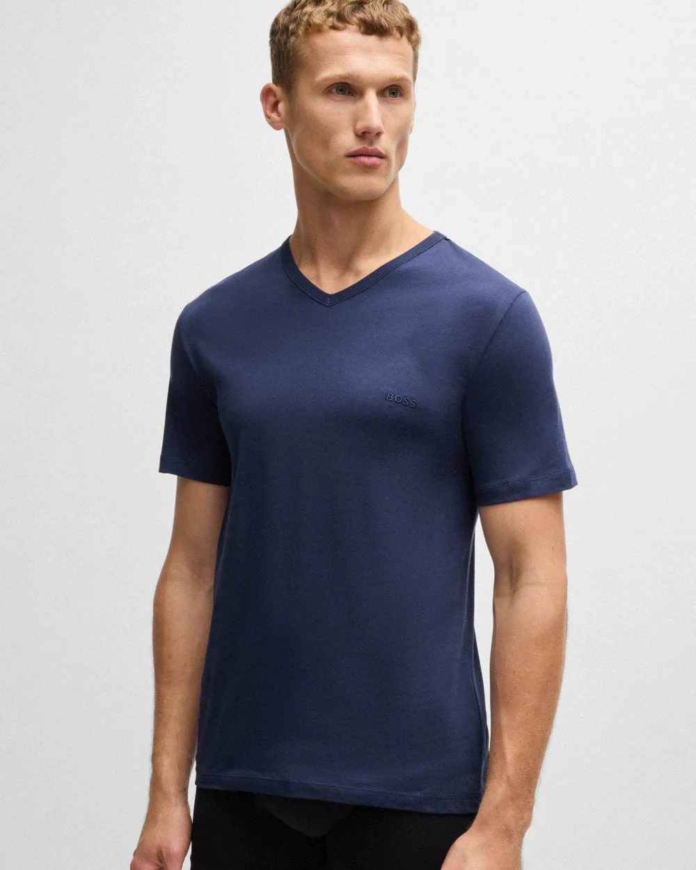 BOSS Orange 3-Pack Mens V-Neck Underwear T-Shirts in Cotton Jersey - Black/Grey/Blue 497 - Image 2